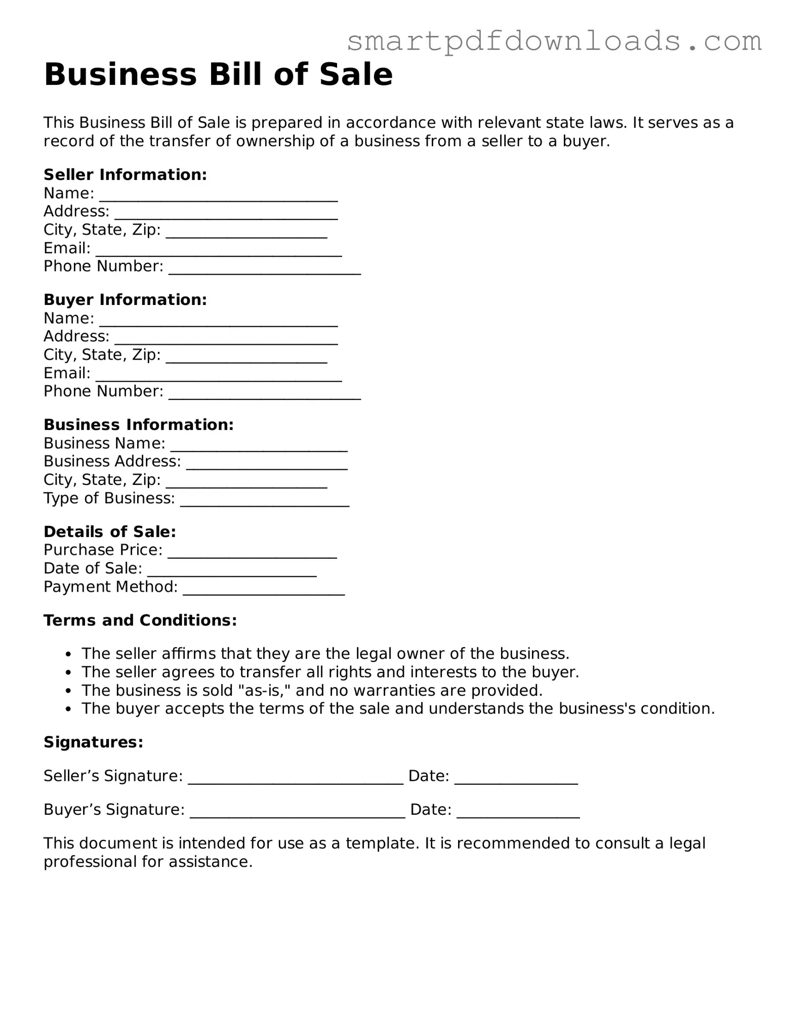 Free Business Bill of Sale Form