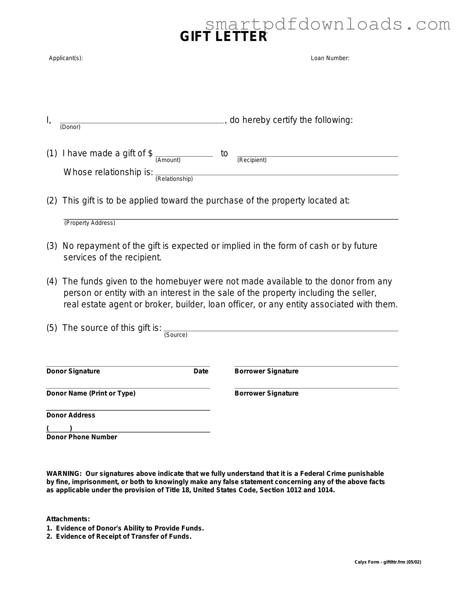 Gift Letter Form