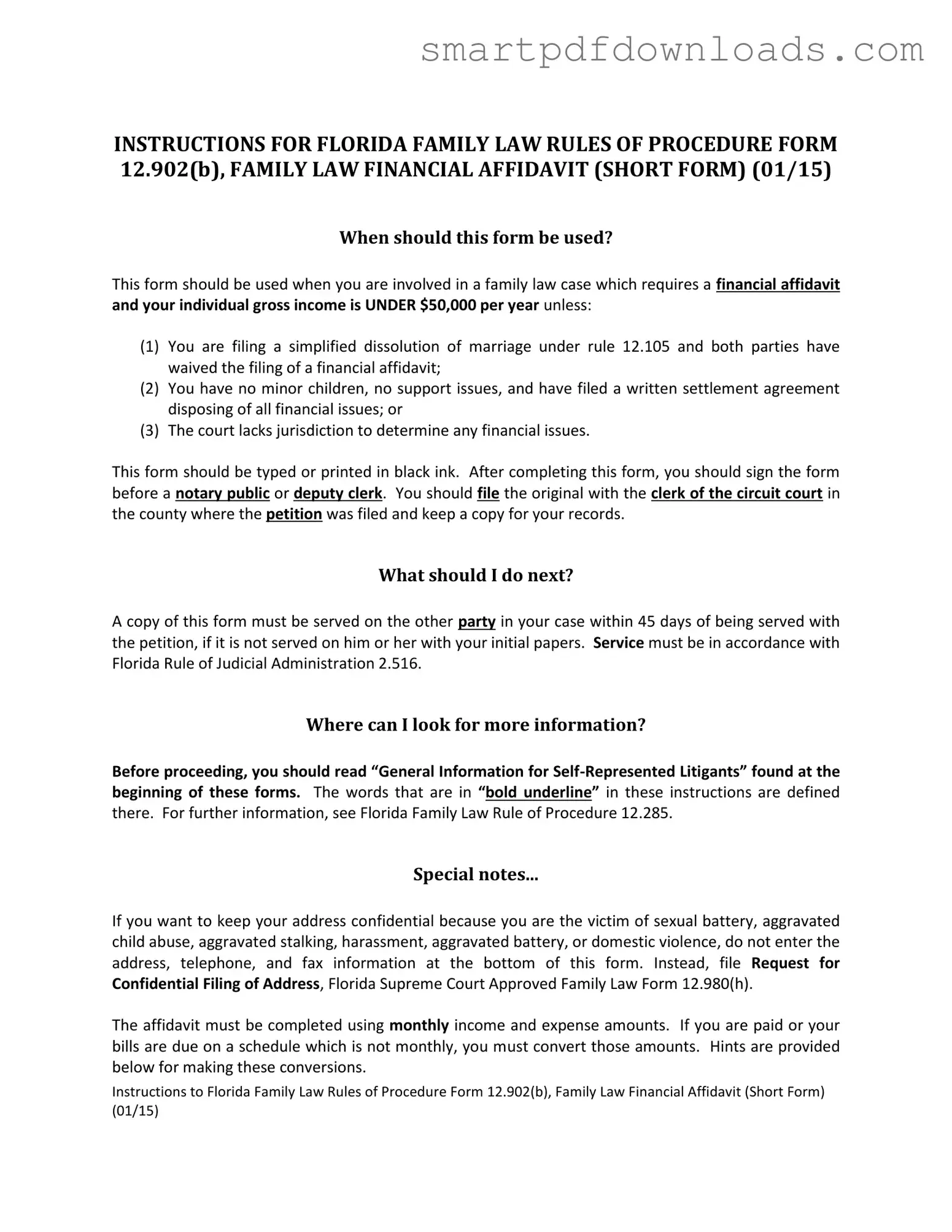 Florida Financial Affidavit Short 12.902(b) Form