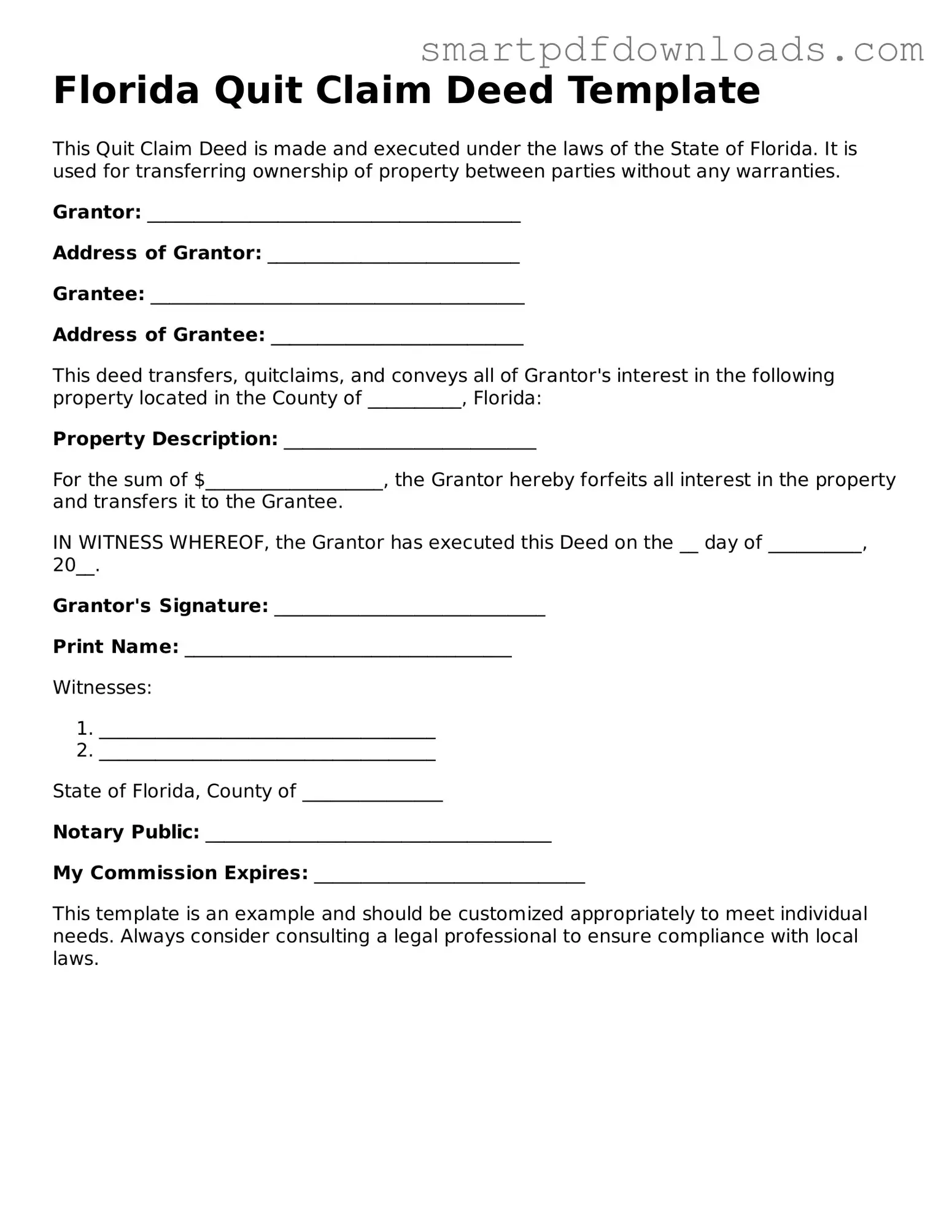 Legal Deed Form for the State of Florida