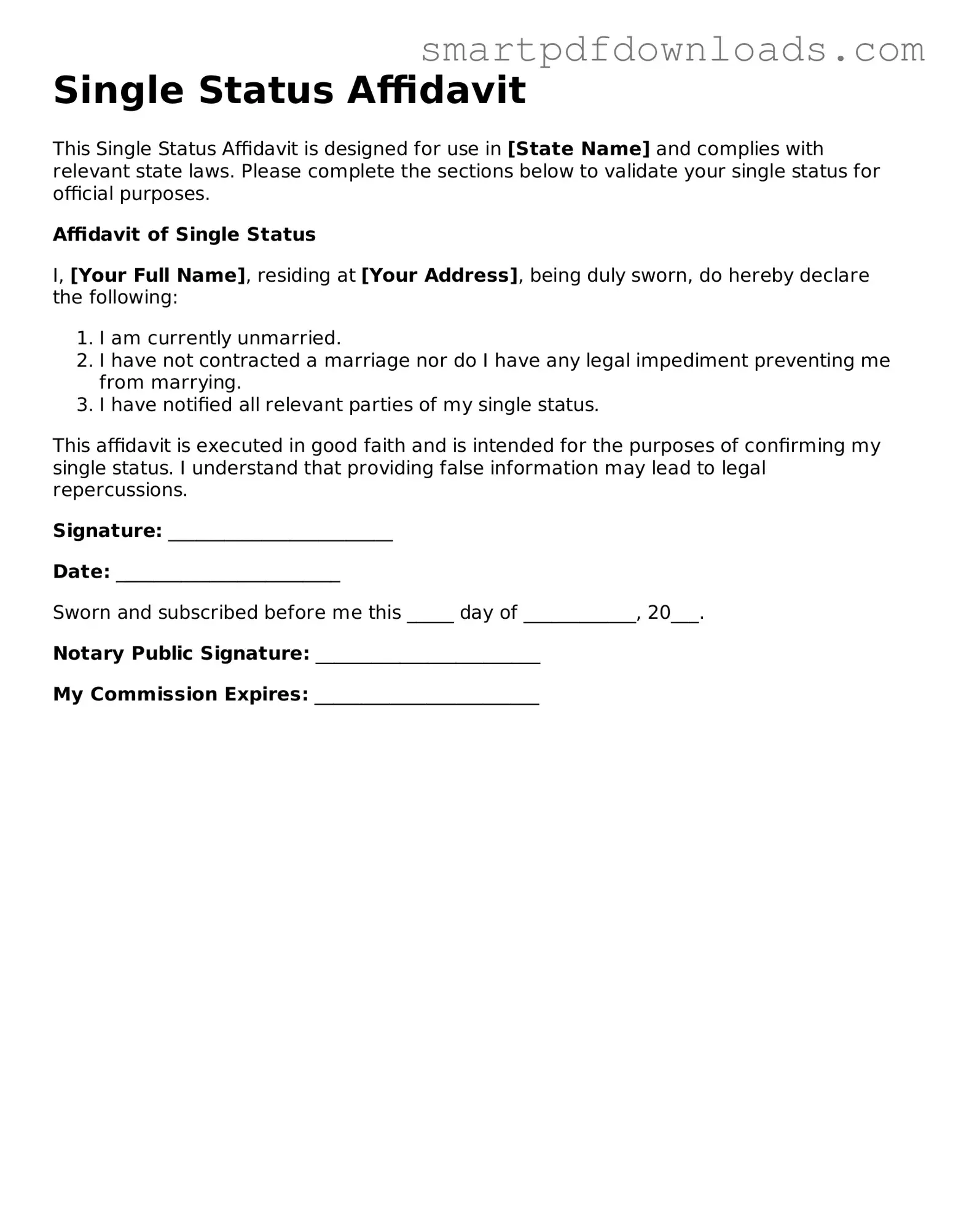 Free Single Status Affidavit Form