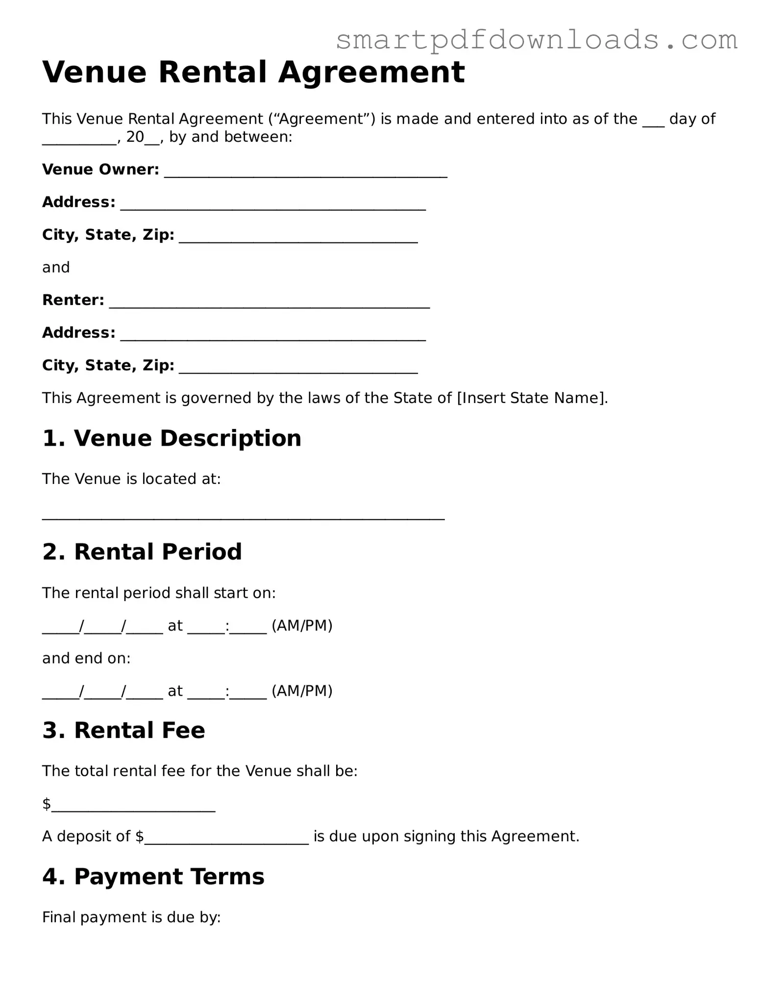Free Venue Rental Agreement Form