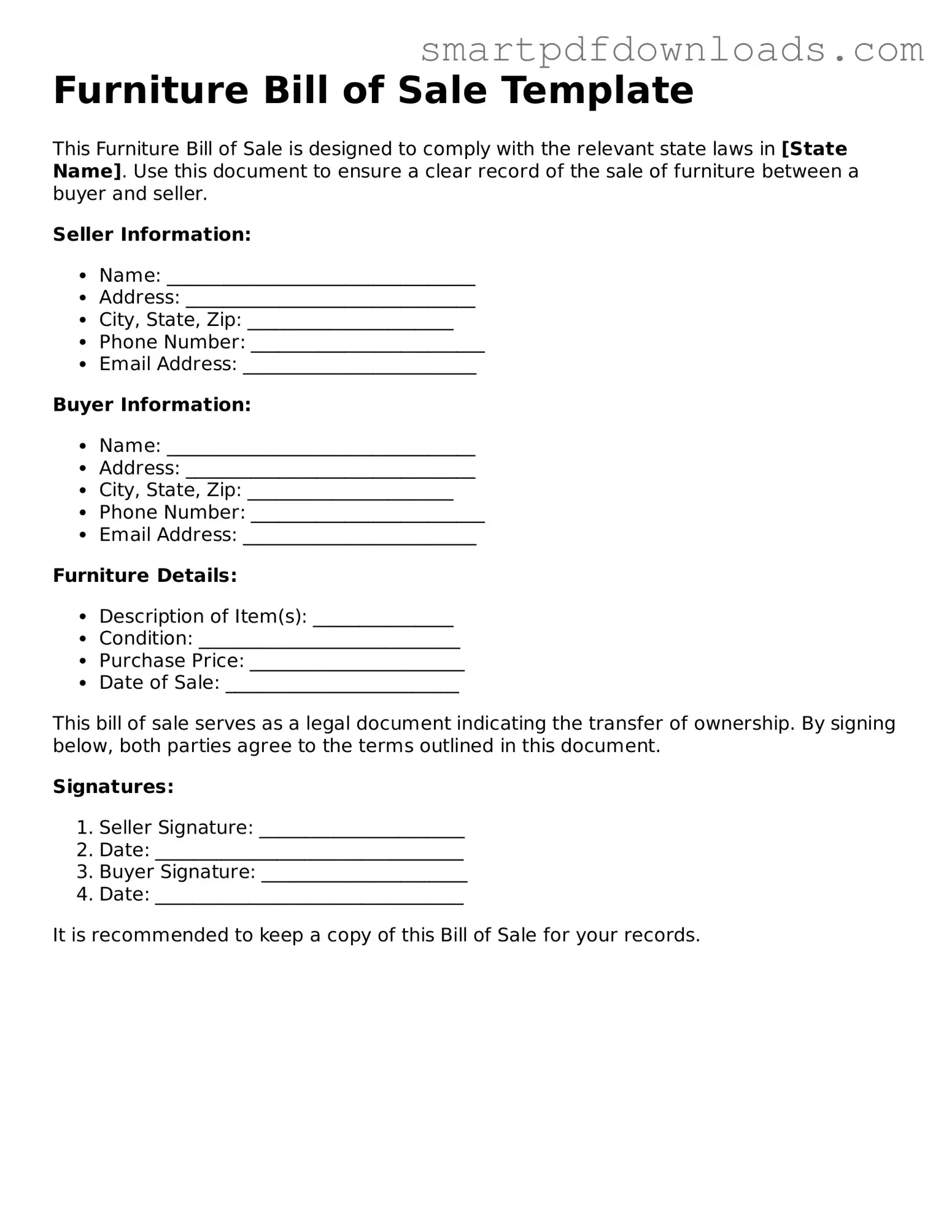 Free Furniture Bill of Sale Form