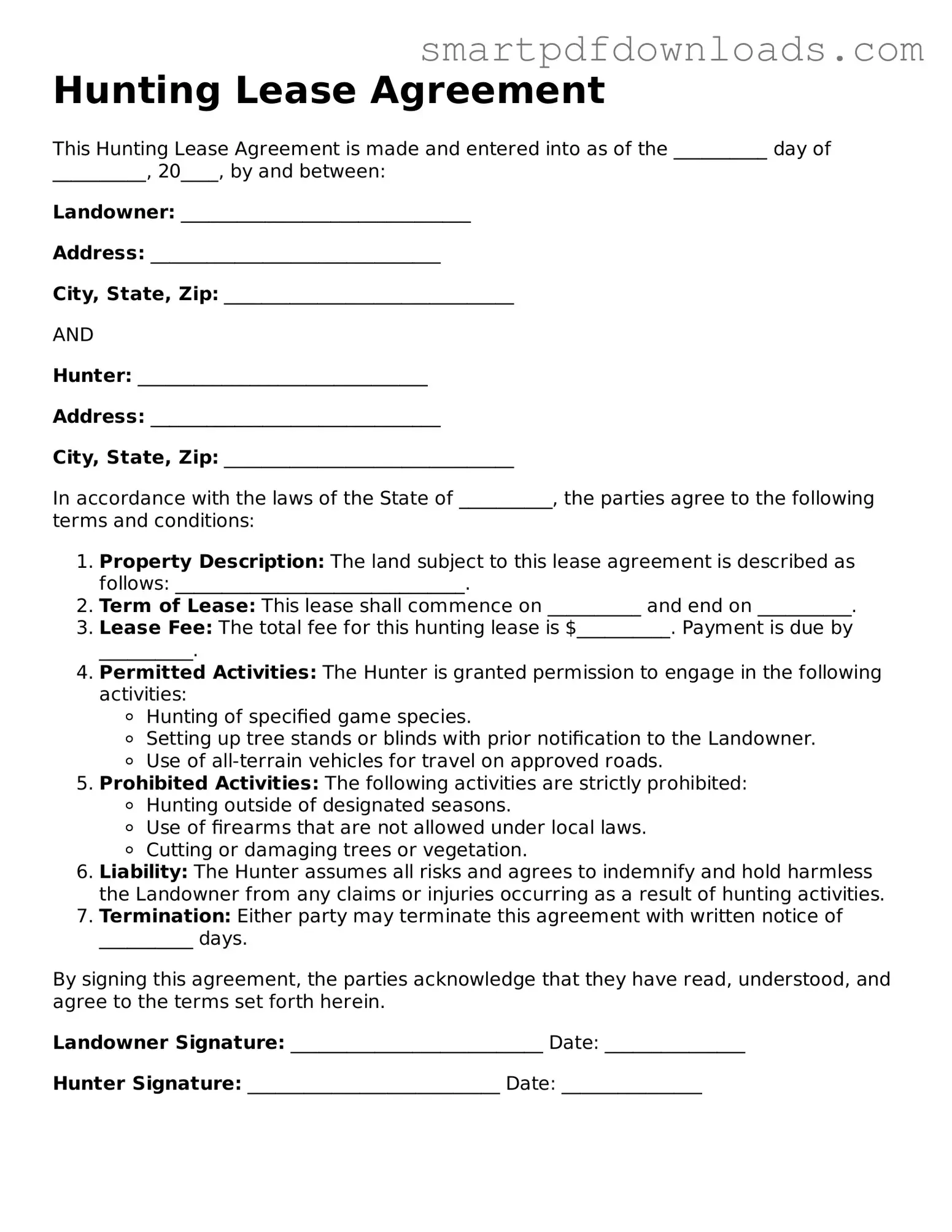 Free Hunting Lease Agreement Form