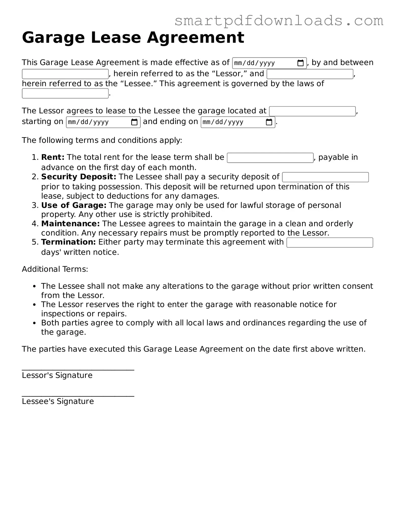 Free Garage Lease Agreement Form