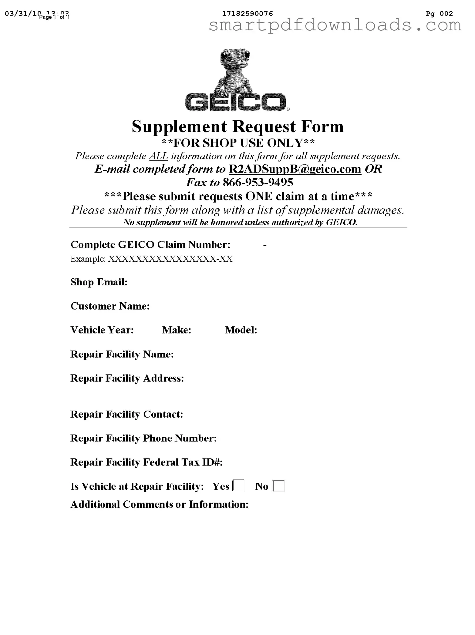 Geico Supplement Request Form