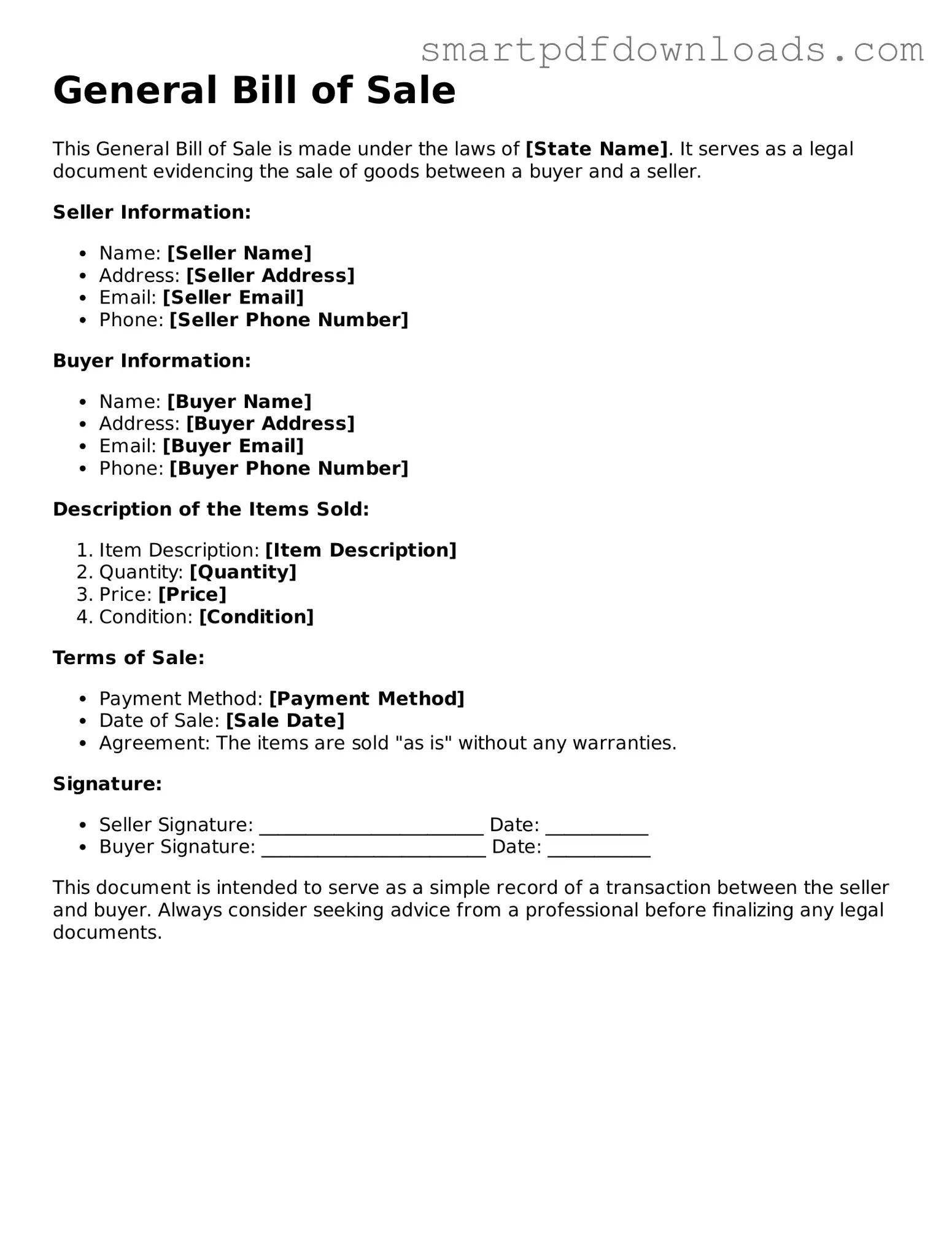 Free General Bill of Sale Form