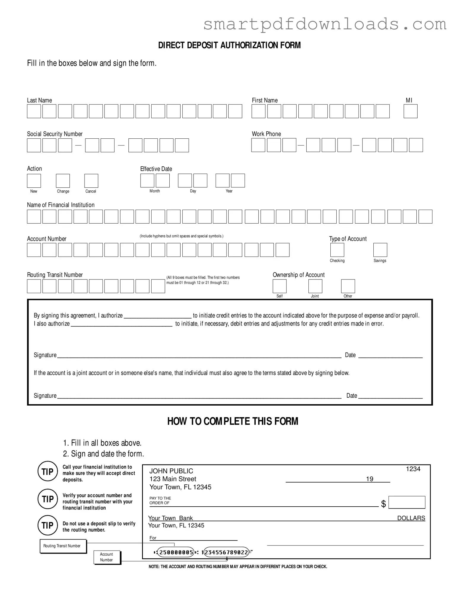 Generic Direct Deposit Form