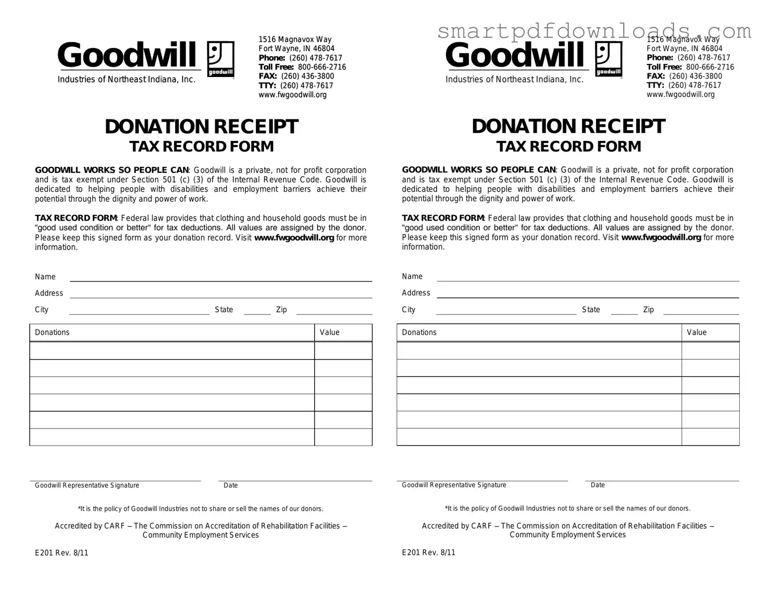 Goodwill donation receipt Form