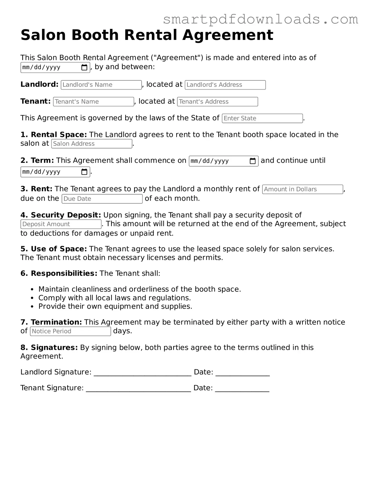 Free Salon Booth Rental Agreement Form