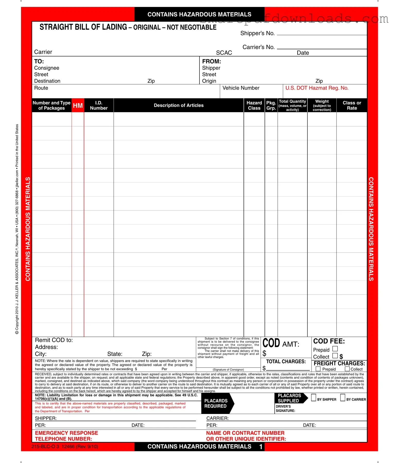 Hazard Bill Of Ladden Form