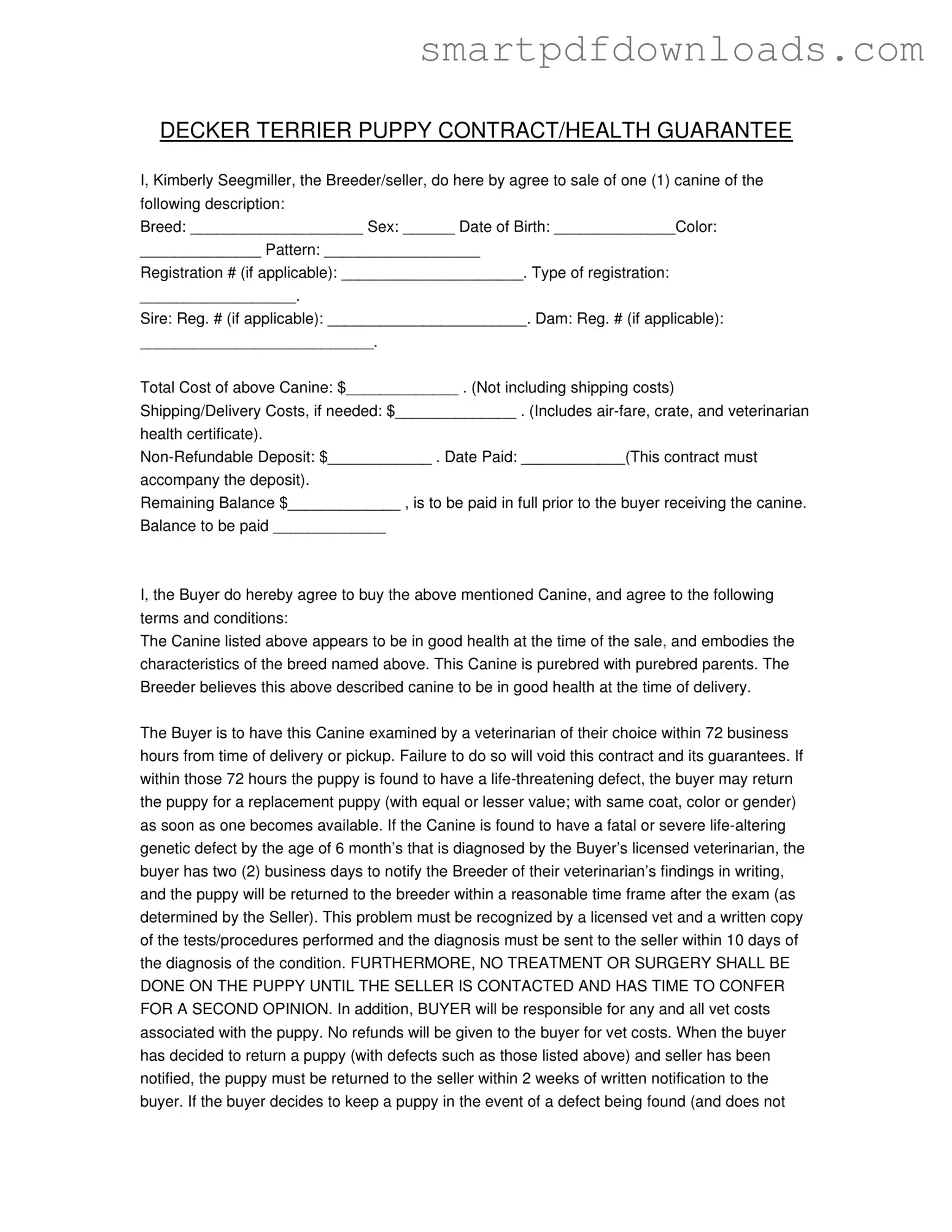 Health Guarantee Form