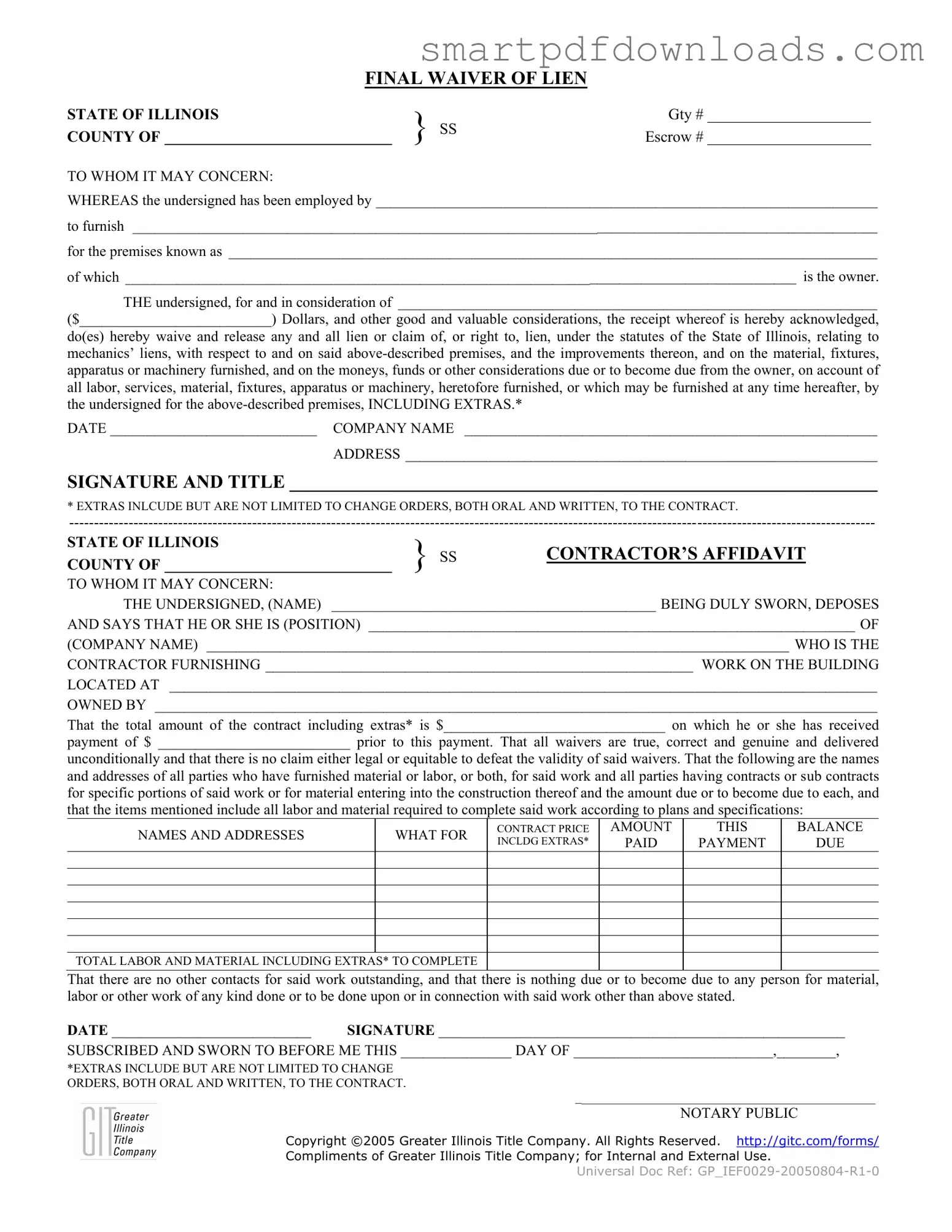 Illinois Final Waiver Of Lien Form