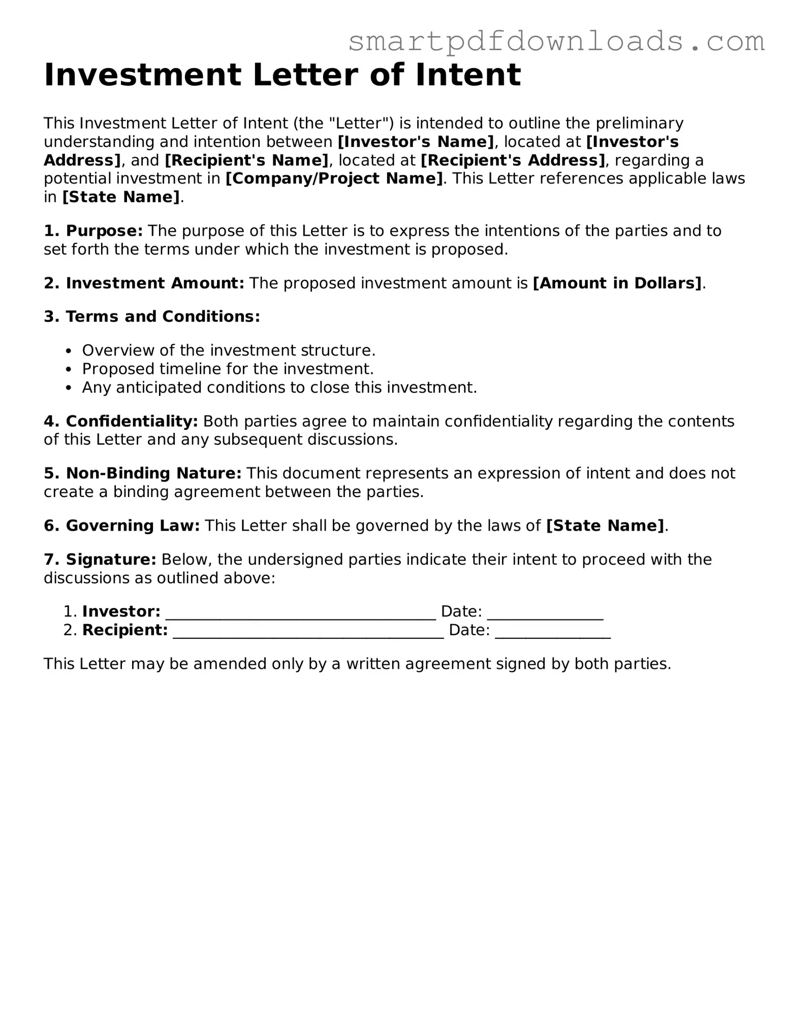 Free Investment Letter of Intent Form