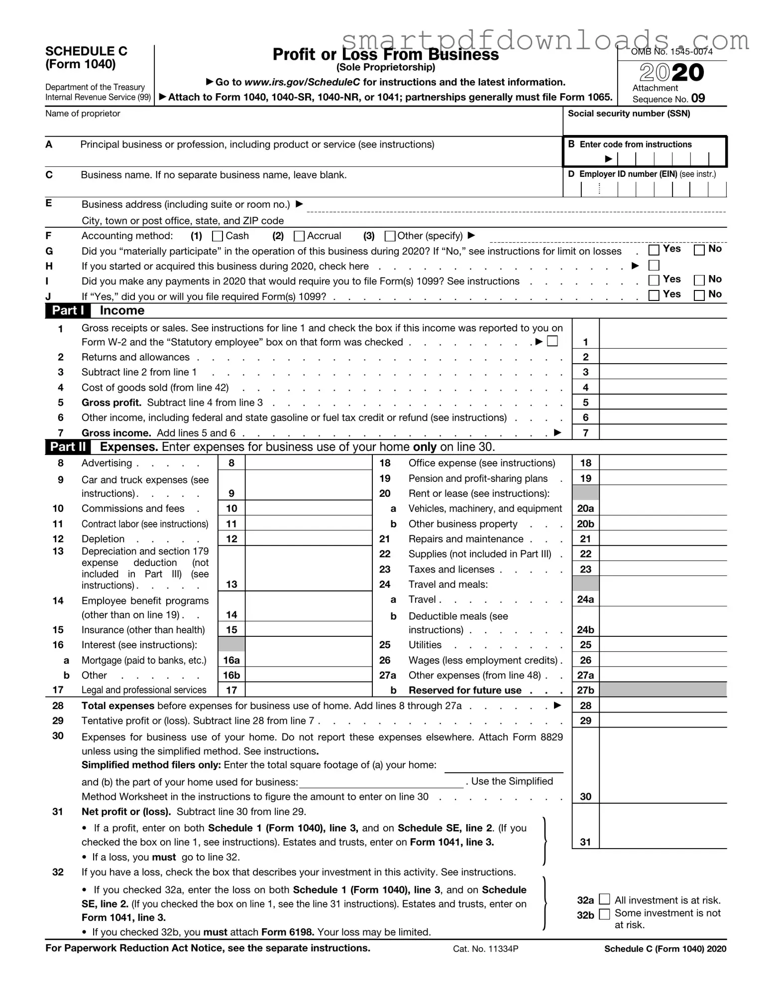 IRS Schedule C 1040 Form