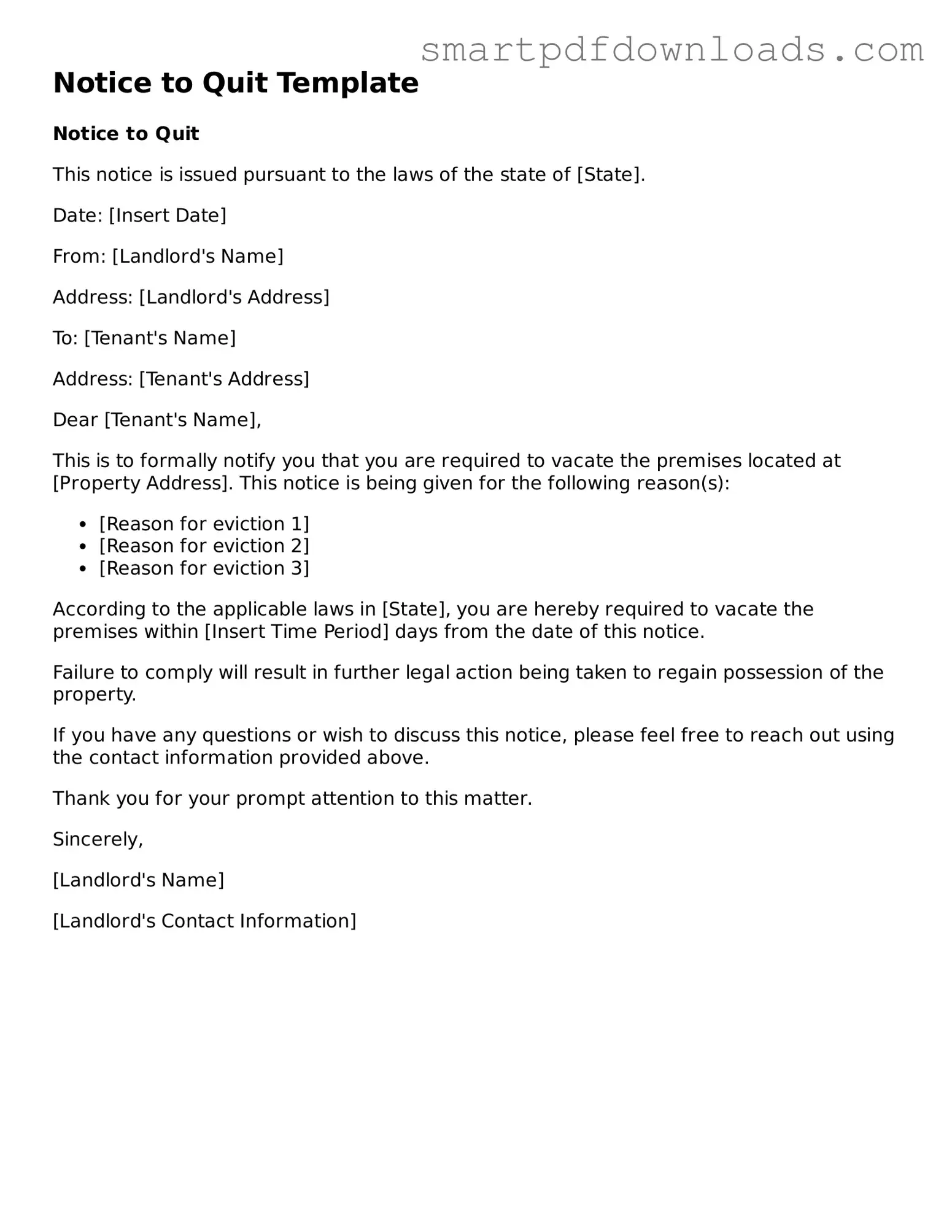 Free Notice to Quit Form
