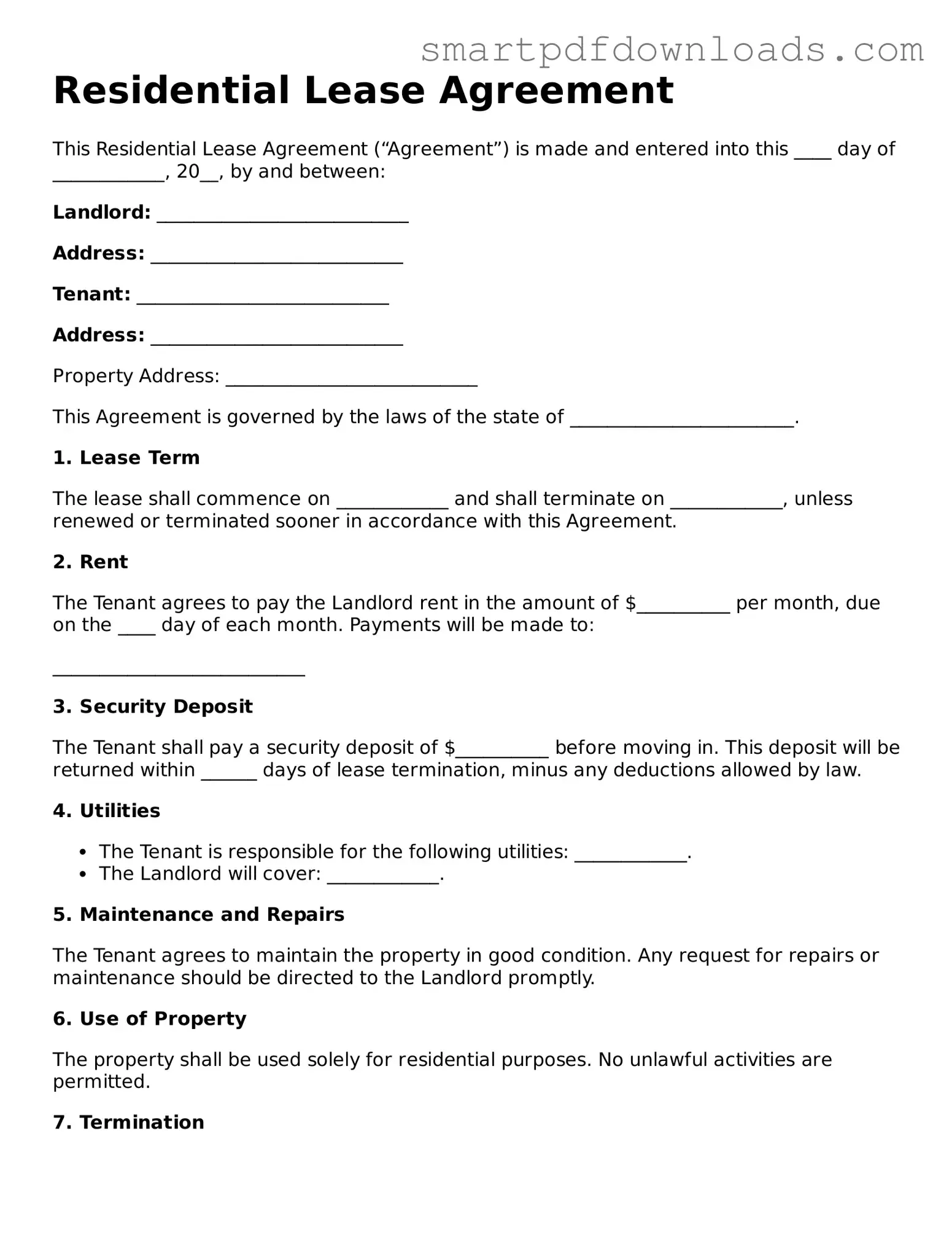 Free Lease Agreement Form