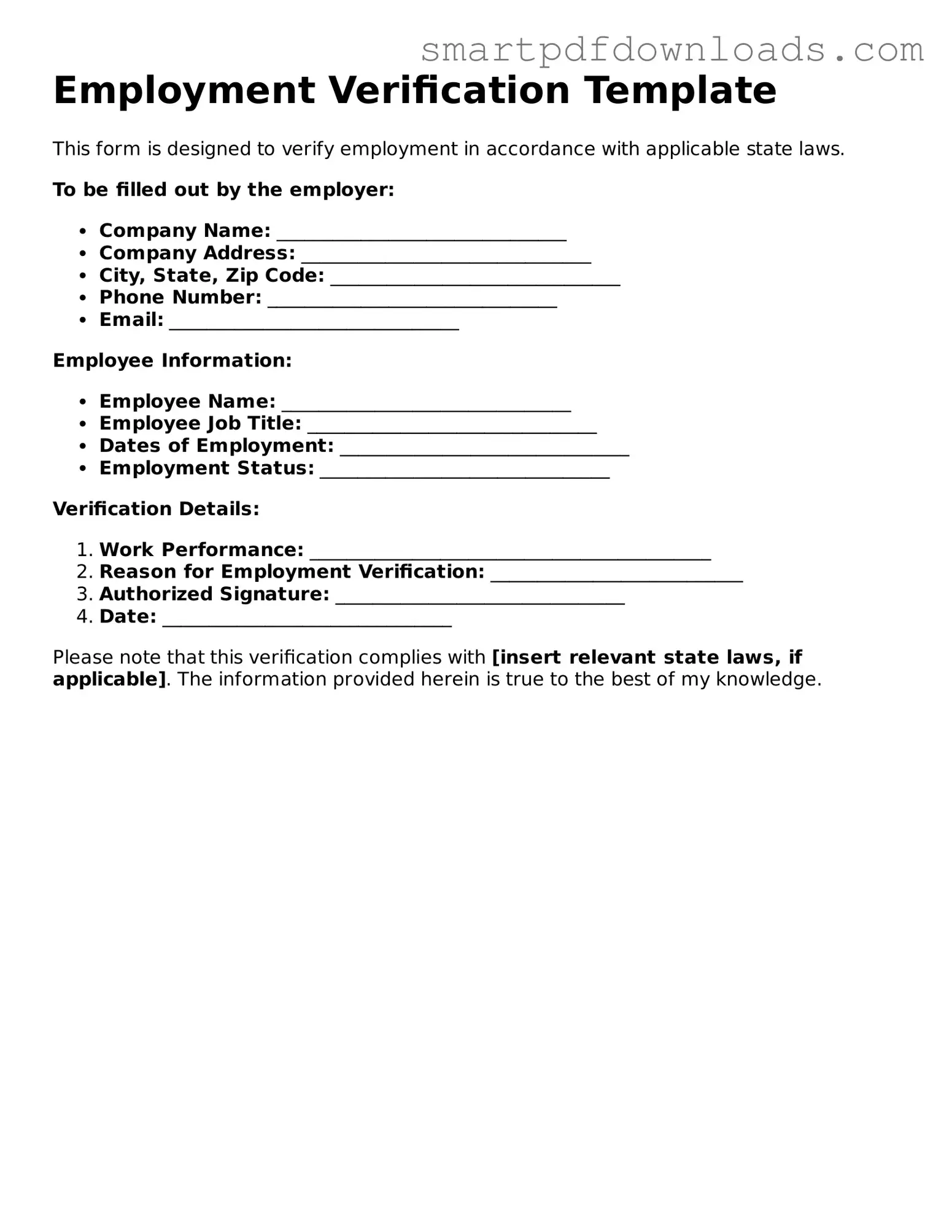 Free Employment Verification Form