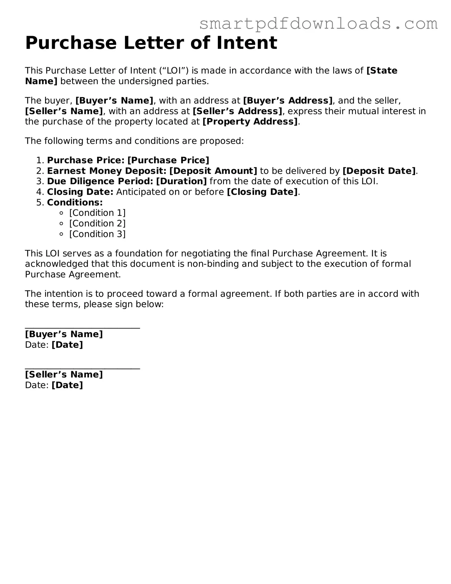 Free Purchase Letter of Intent Form