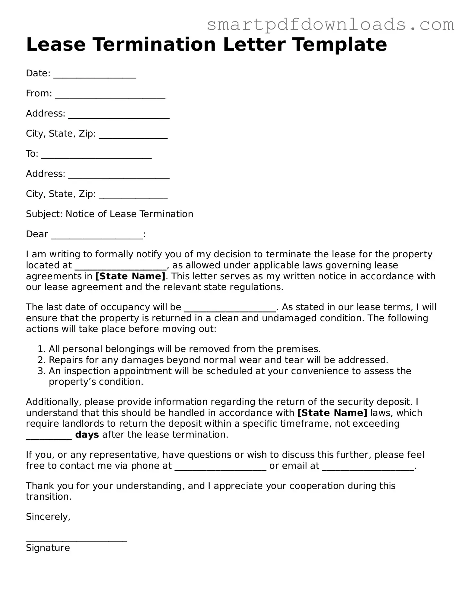 Free Lease Termination Letter Form