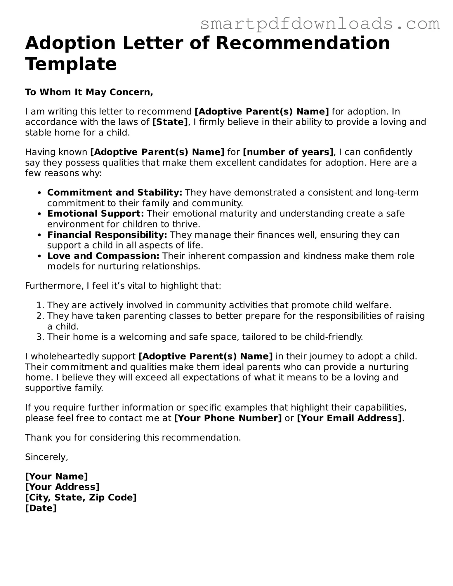 Free Adoption Letter of Recommendation Form