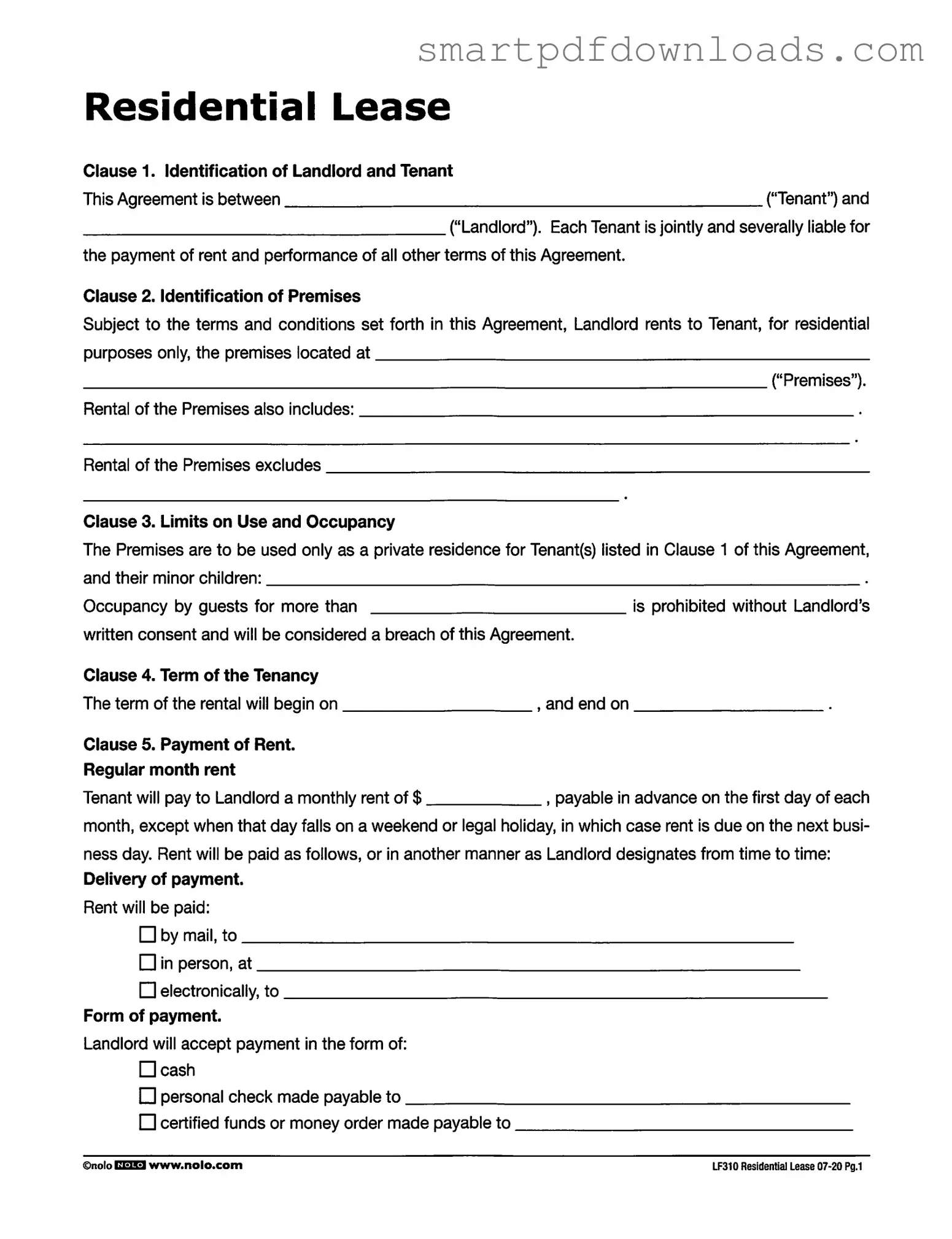Lf310 Residential Lease Form