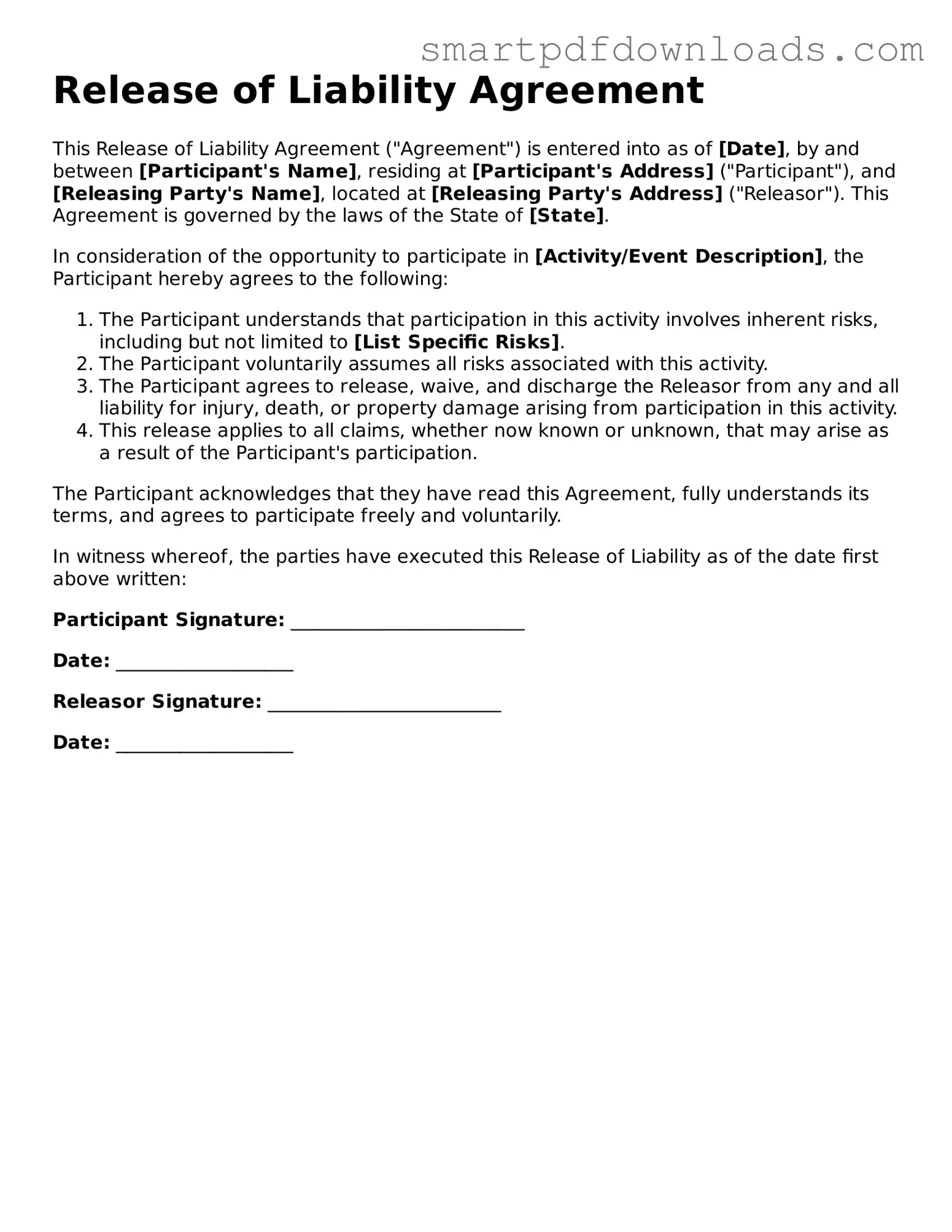 Free Release of Liability Form