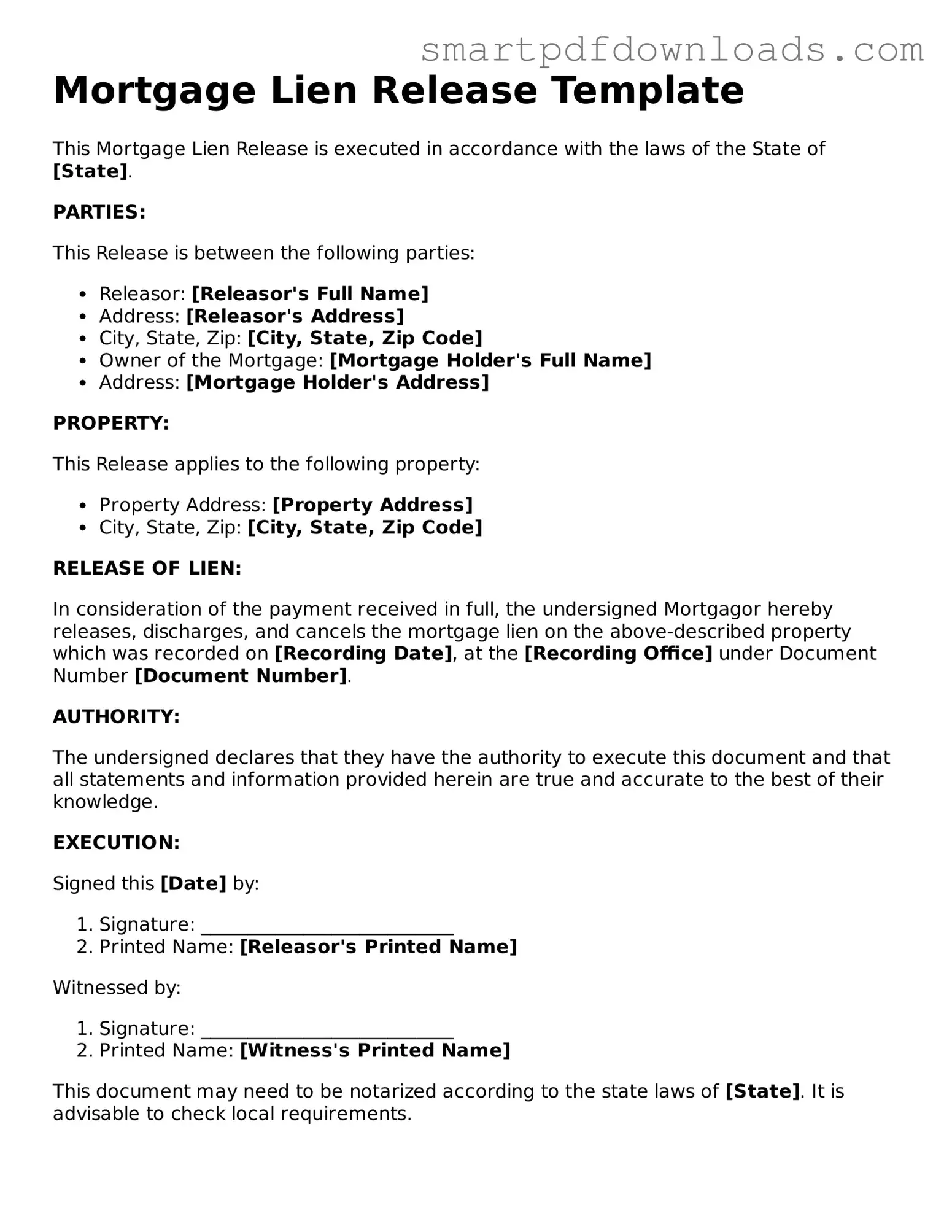 Free Mortgage Lien Release Form