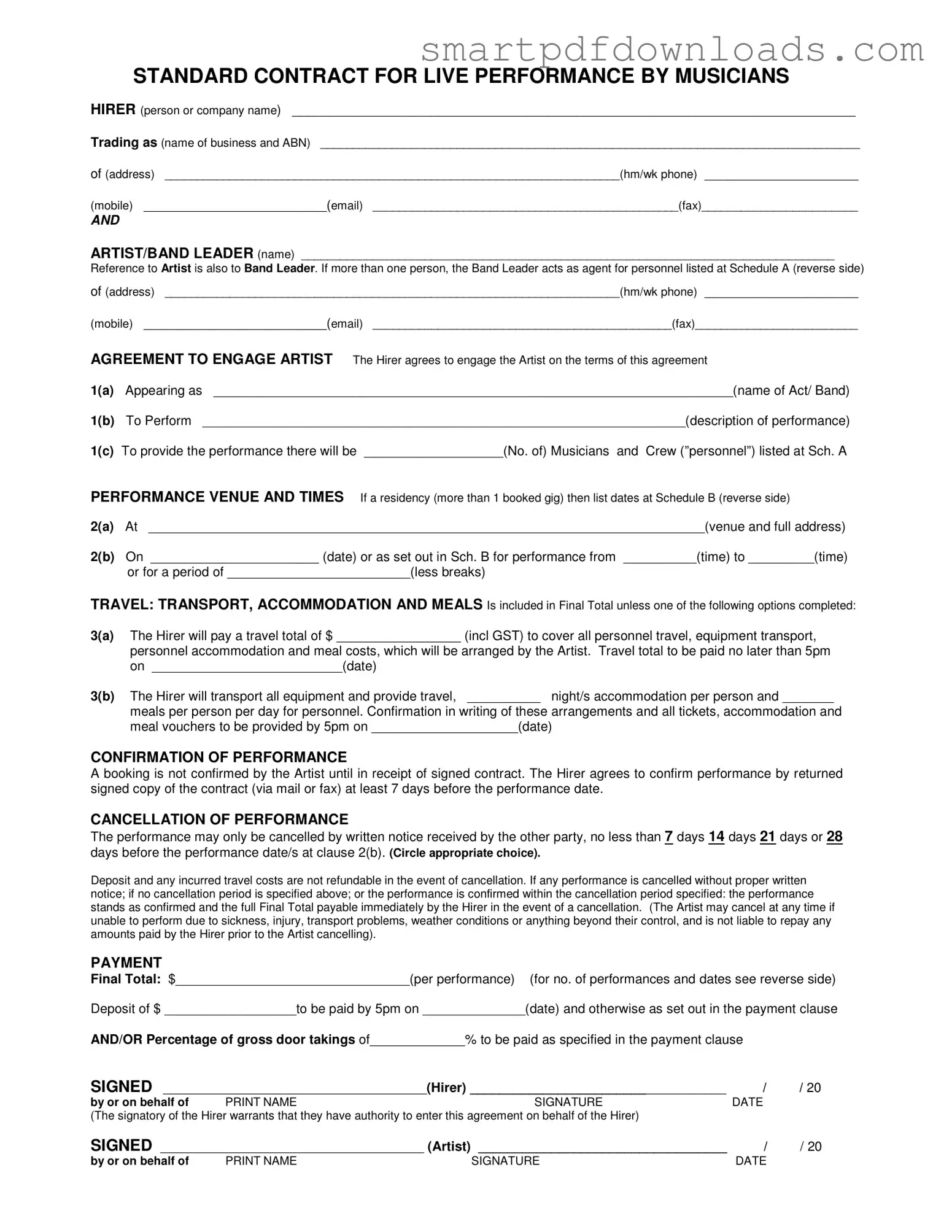 Live Performance Contract Form