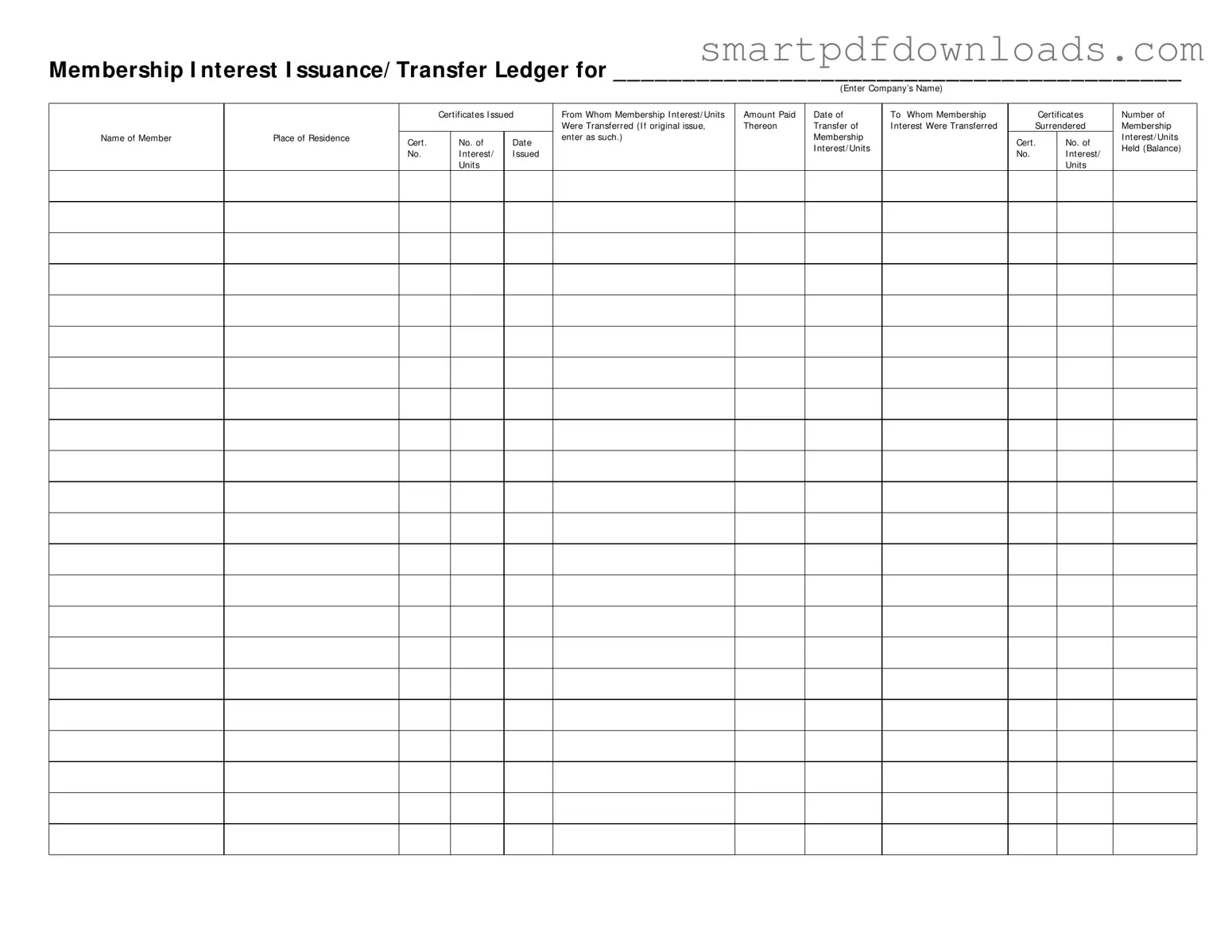 Membership Ledger Form