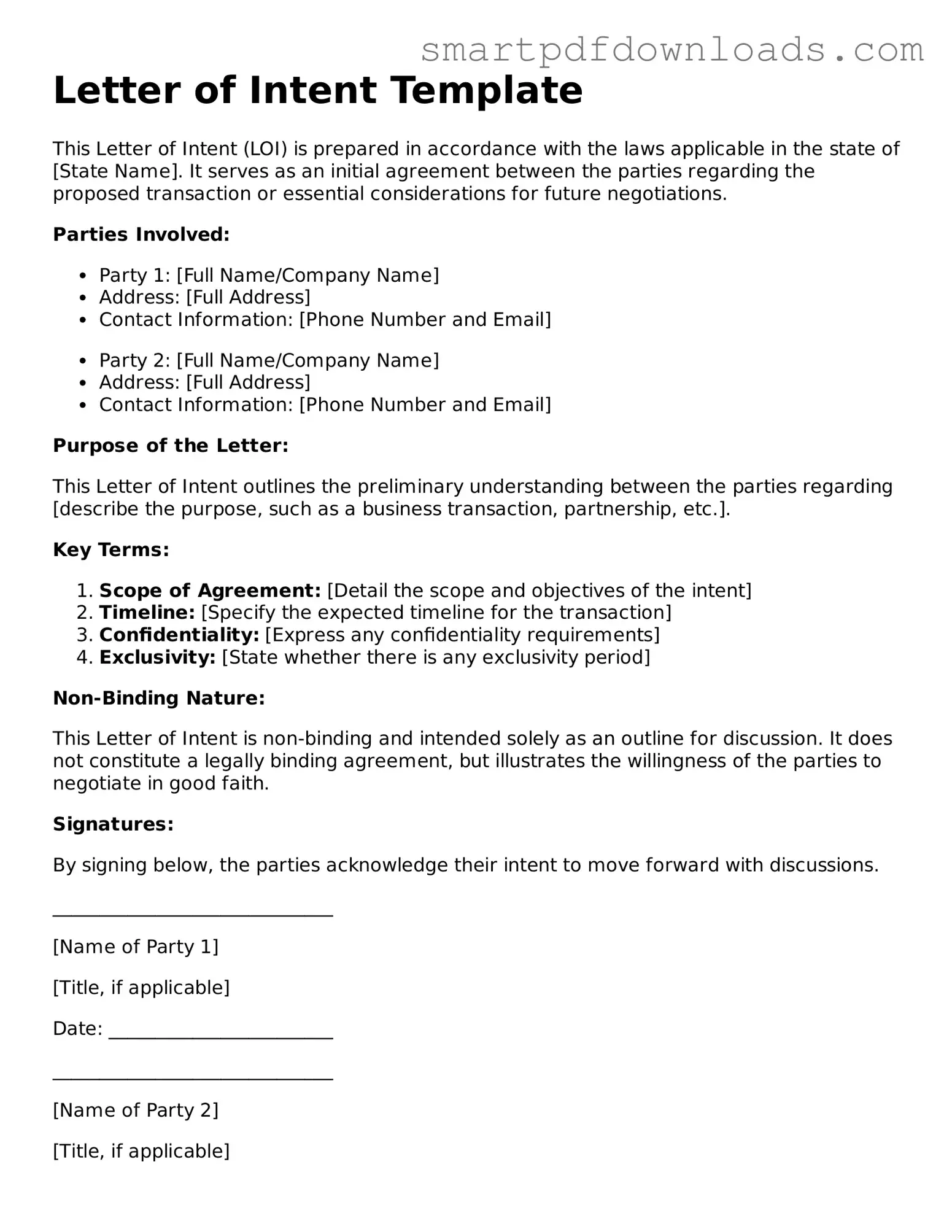 Free Letter of Intent Form