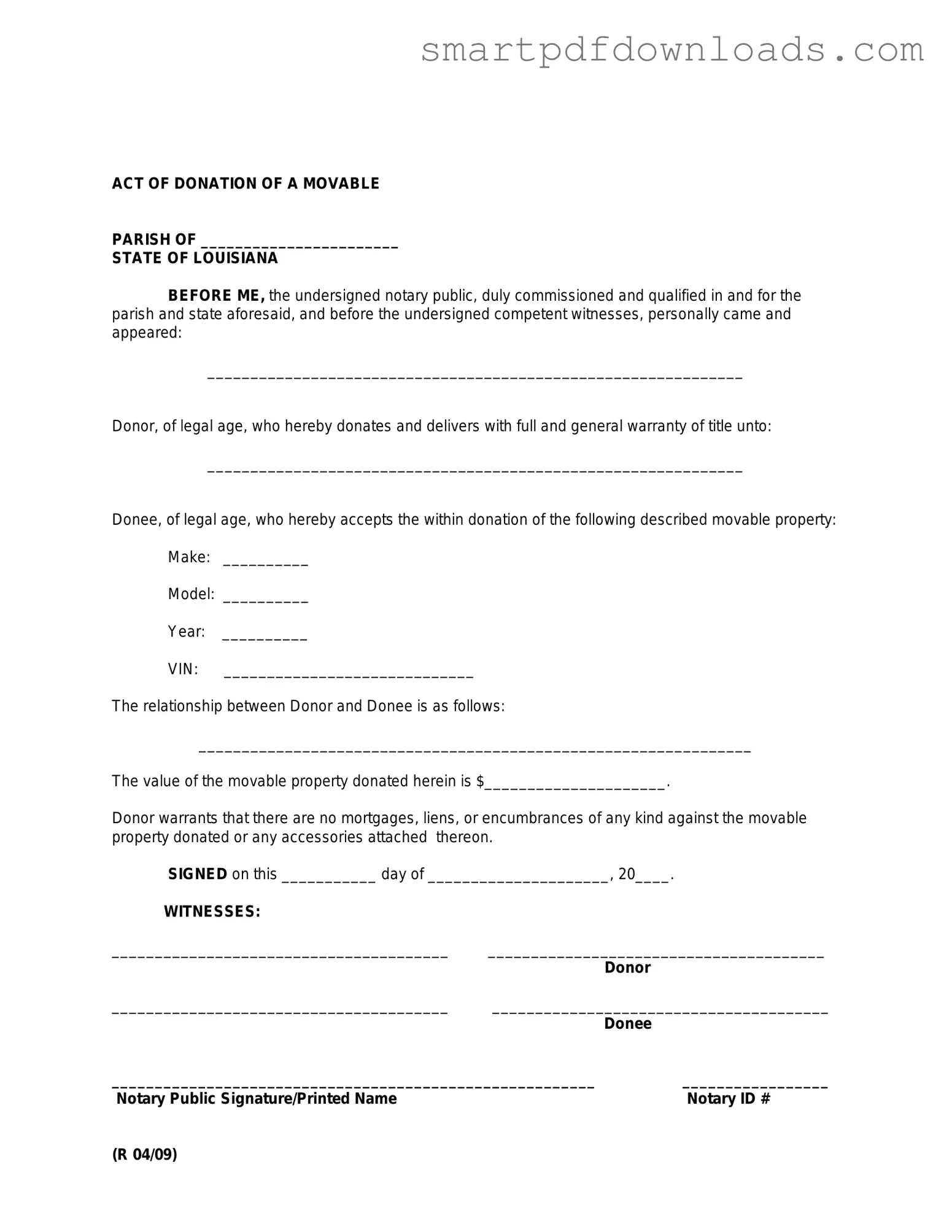 Louisiana act of donation Form