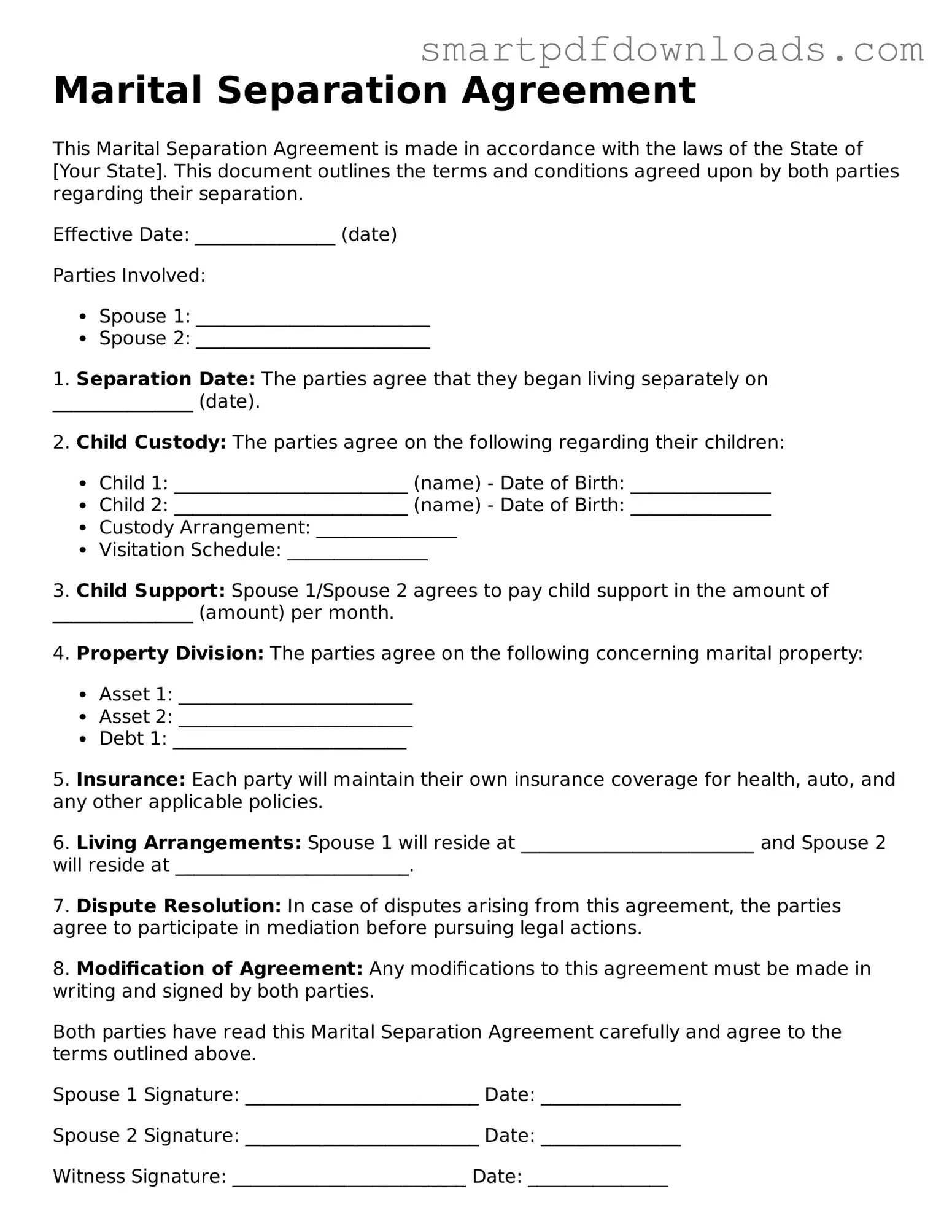 Free Marital Separation Agreement Form