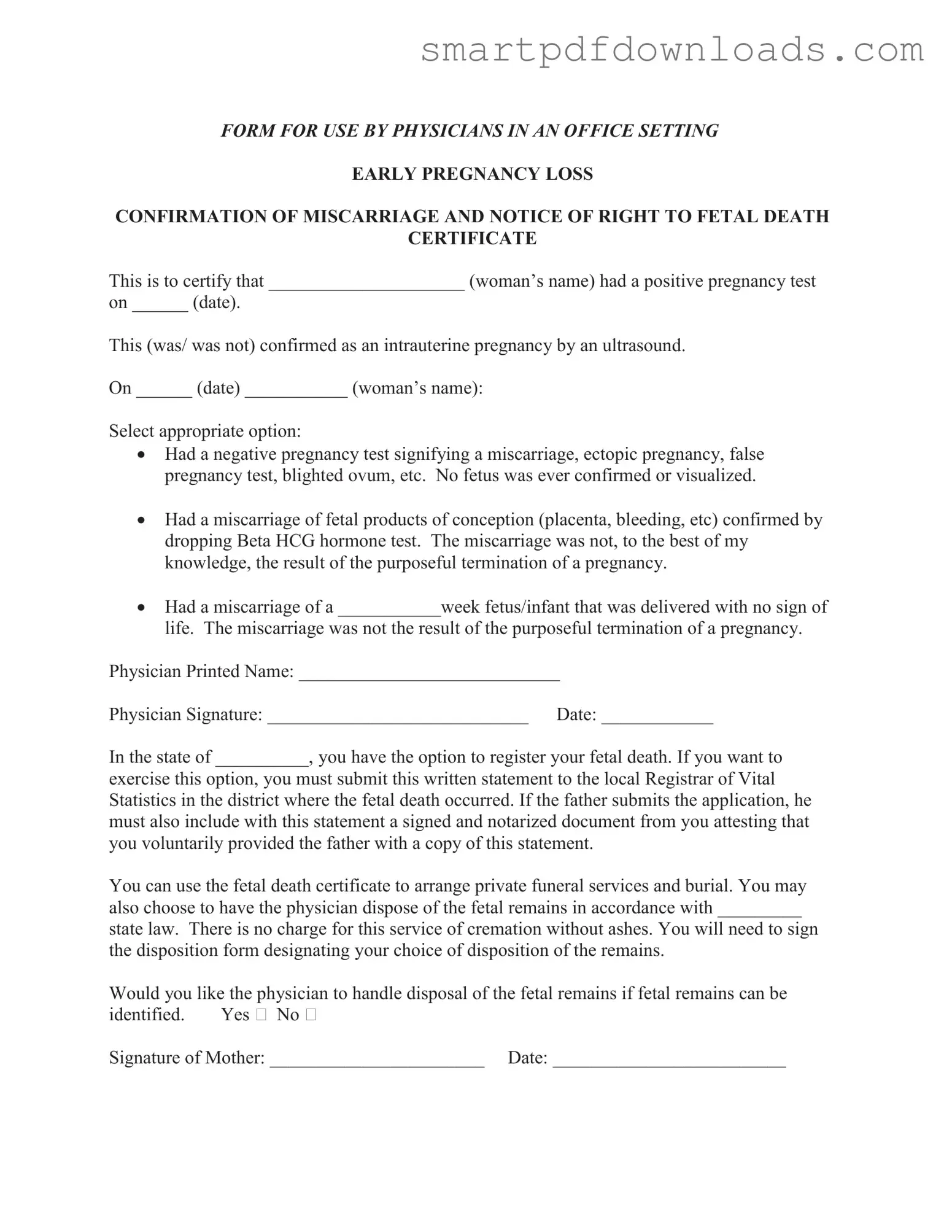 Miscarriage Discharge Paper Form