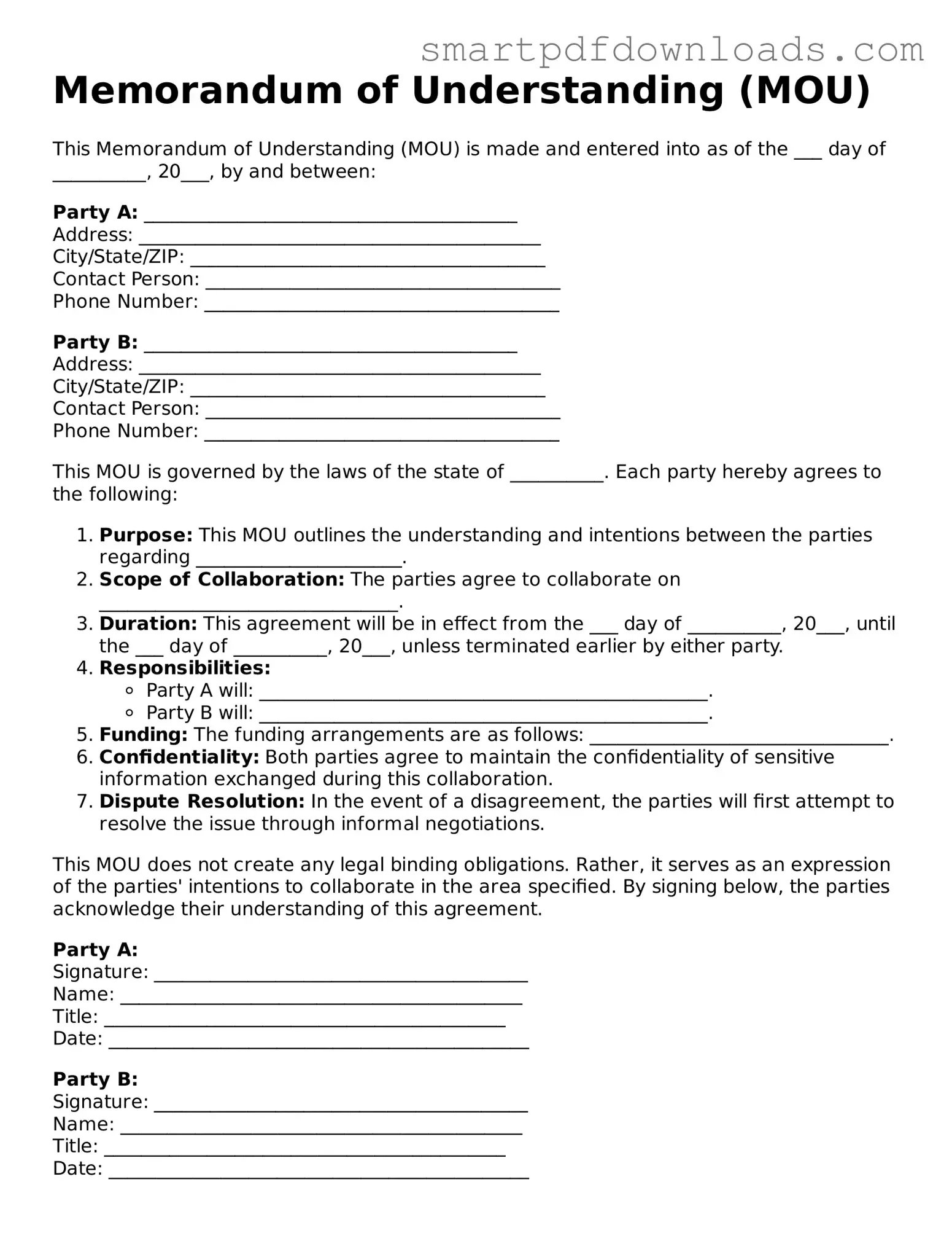 Free Memorandum of Understanding Form
