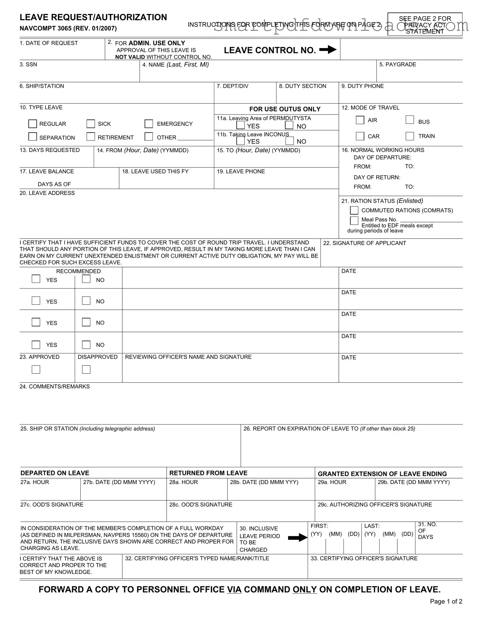 Navcompt 3065 Form