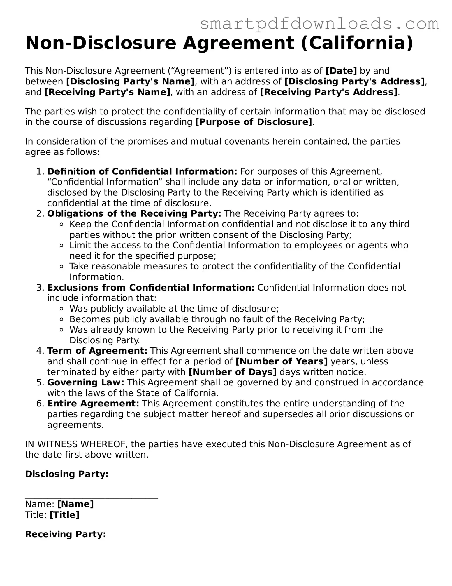 Free Non-disclosure Agreement Form