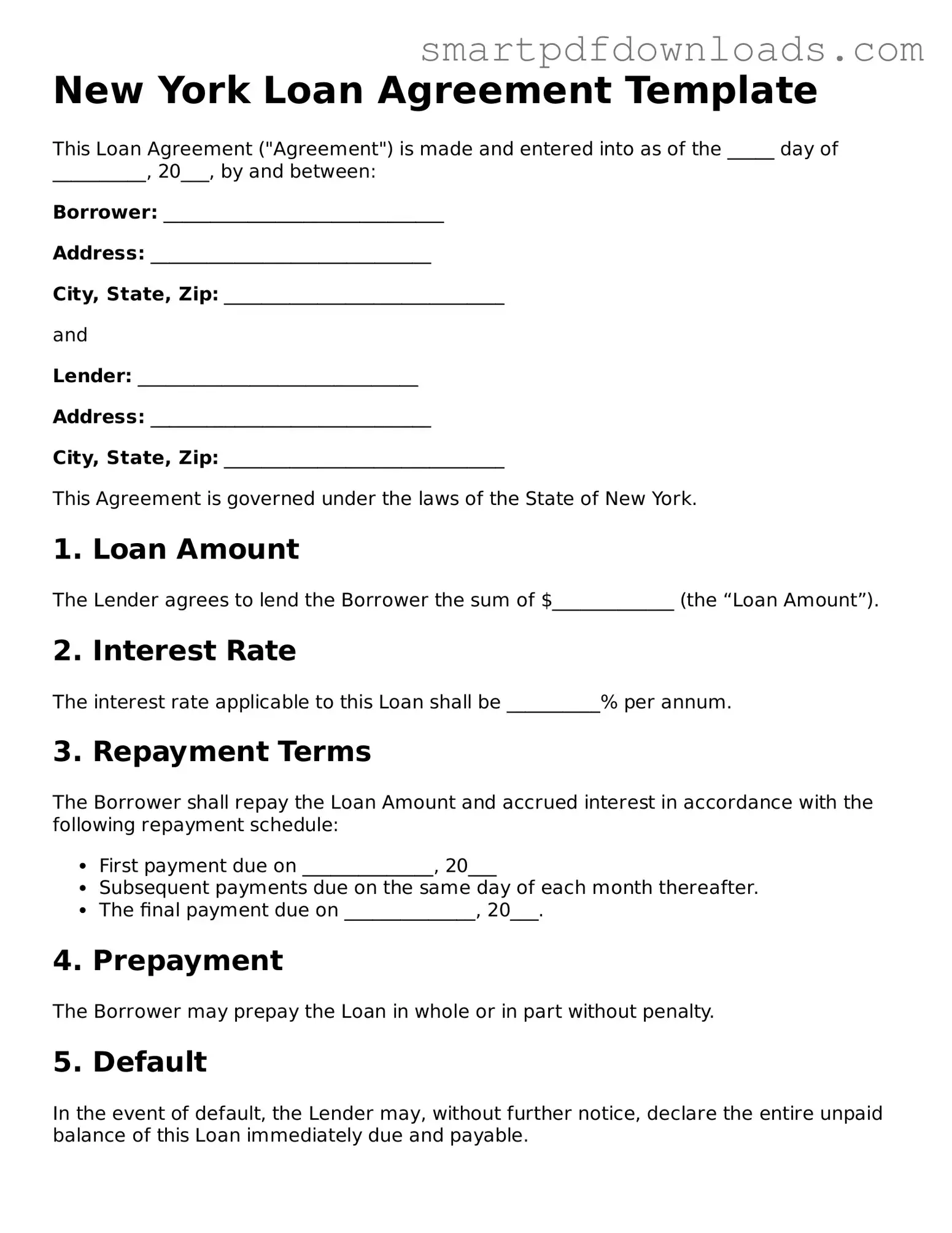 Legal Loan Agreement Form for the State of New York