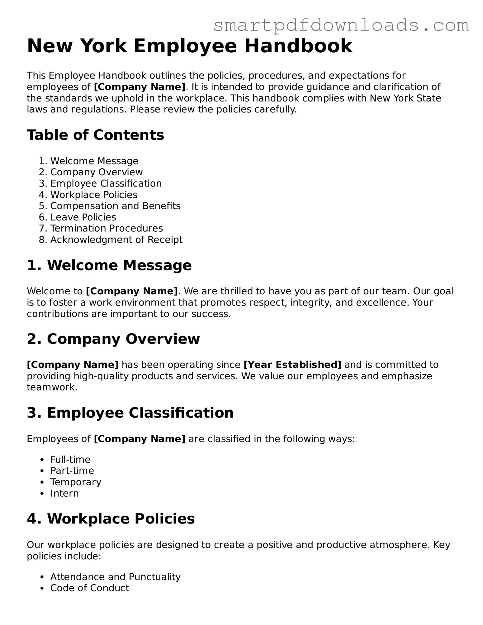Legal Employee Handbook Form for the State of New York