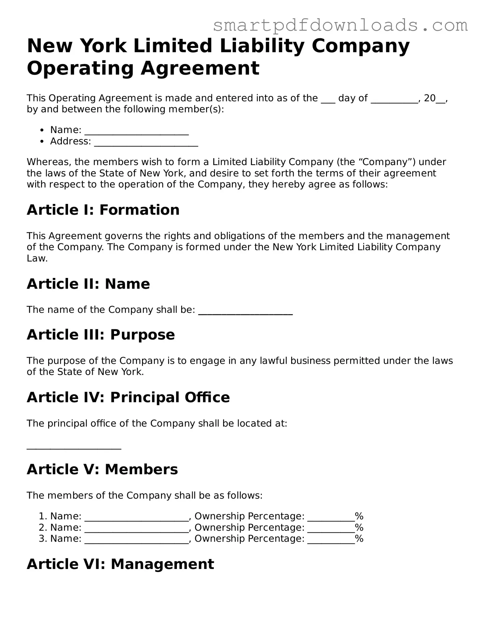 Legal Operating Agreement Form for the State of New York