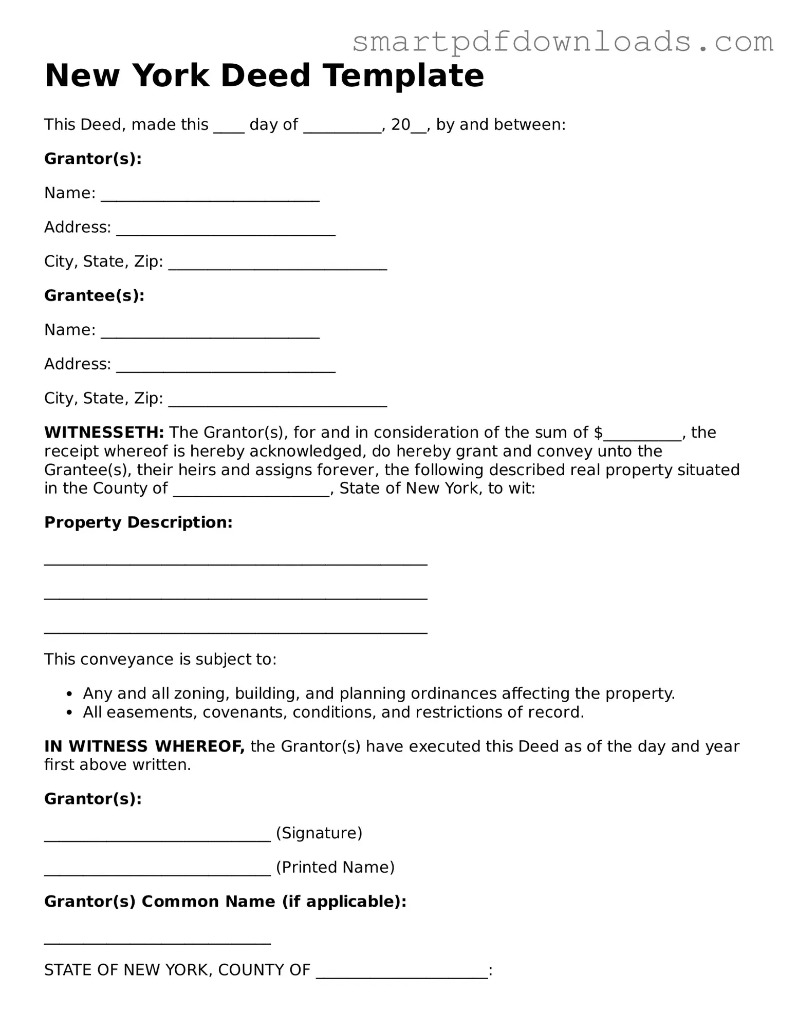 Legal Deed Form for the State of New York