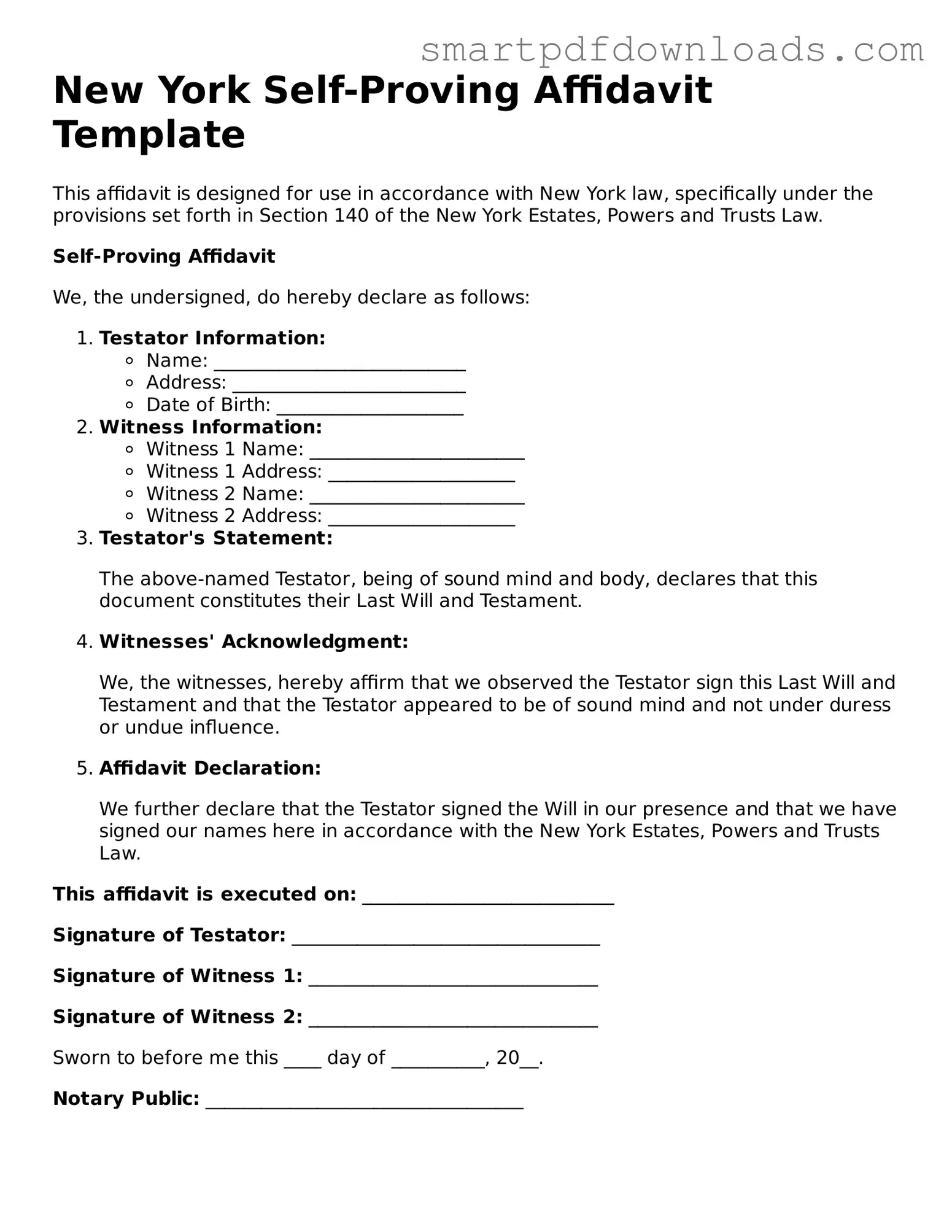 Legal Self-Proving Affidavit Form for the State of New York