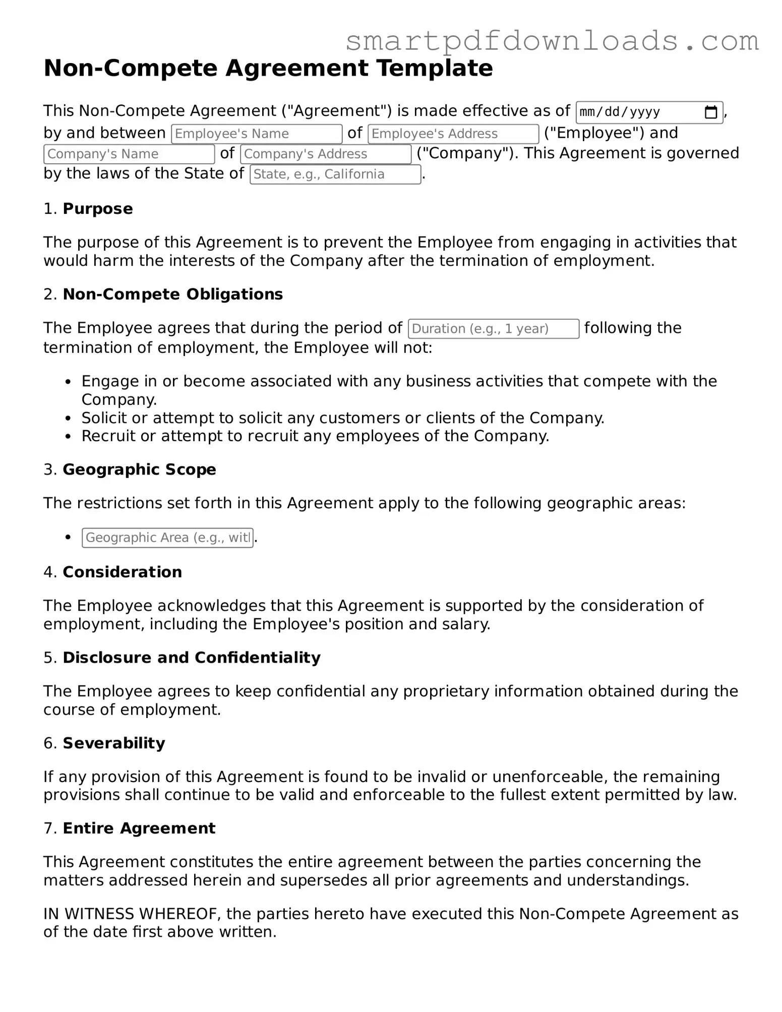 Free Non-compete Agreement Form