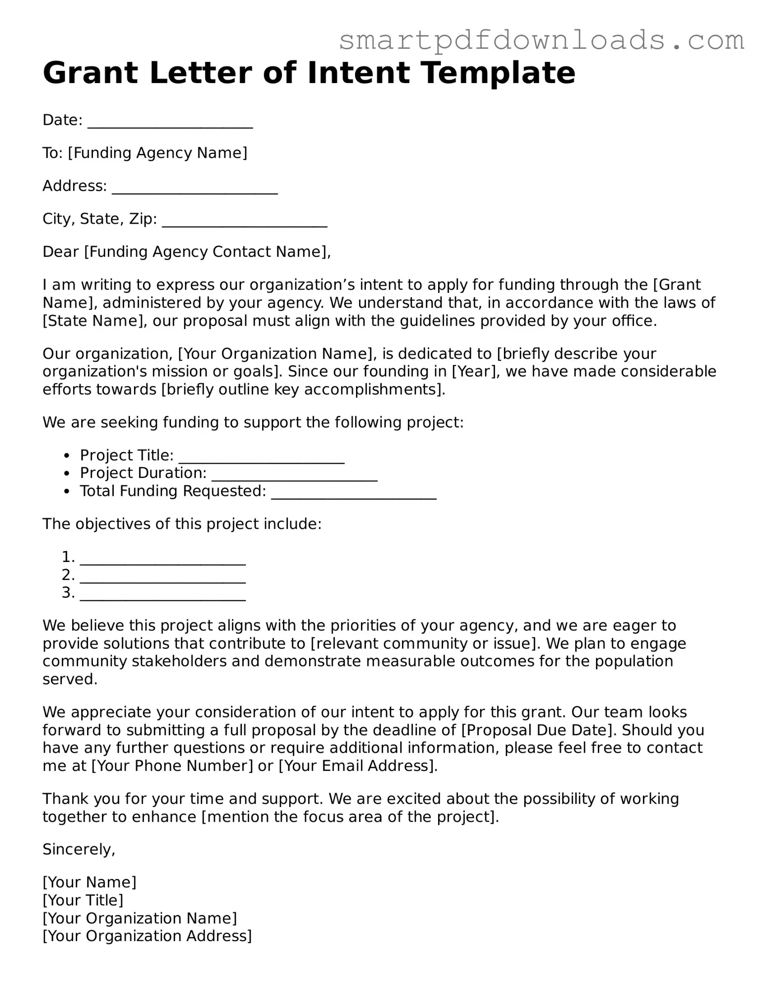 Free Grant Letter of Intent Form