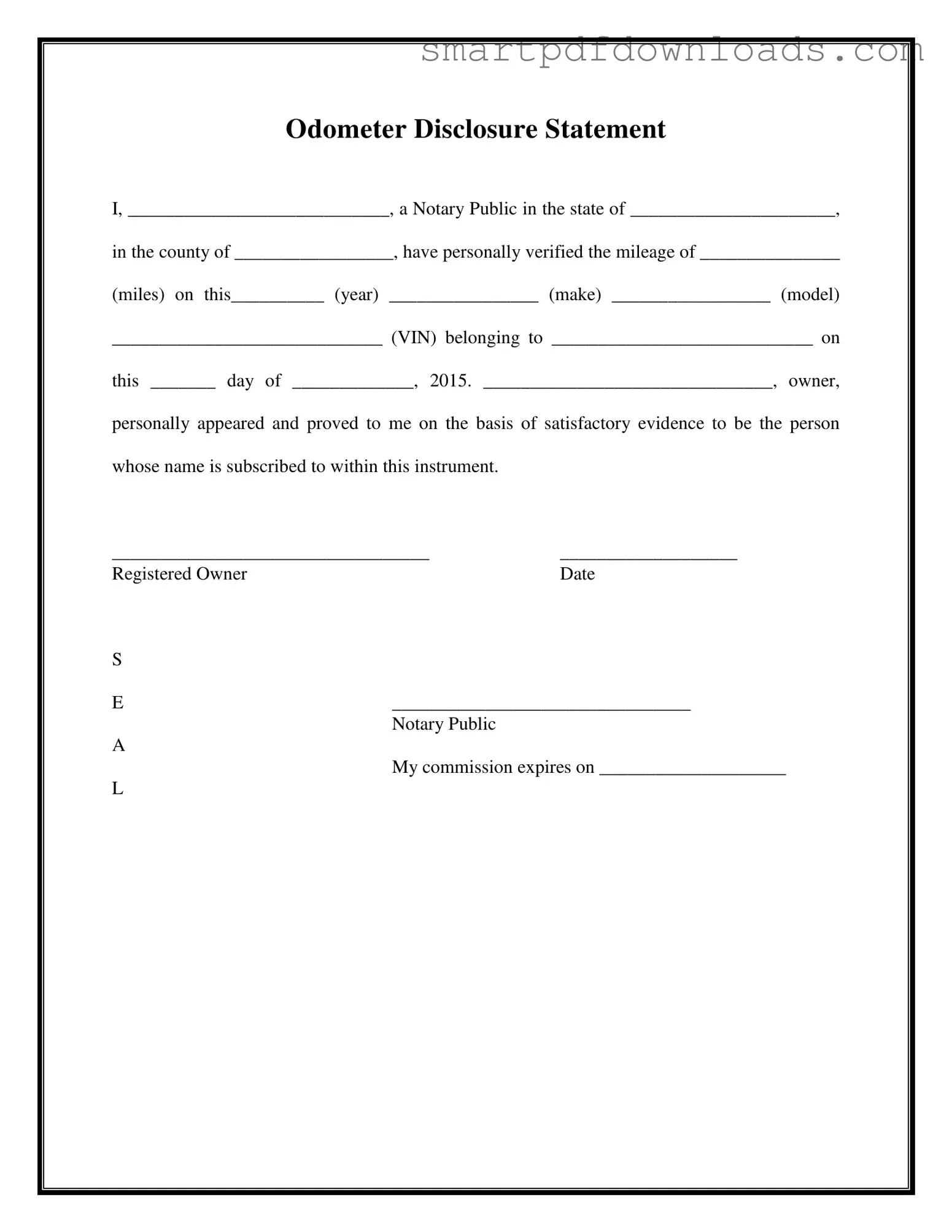 Notarized Odometer Statement Form