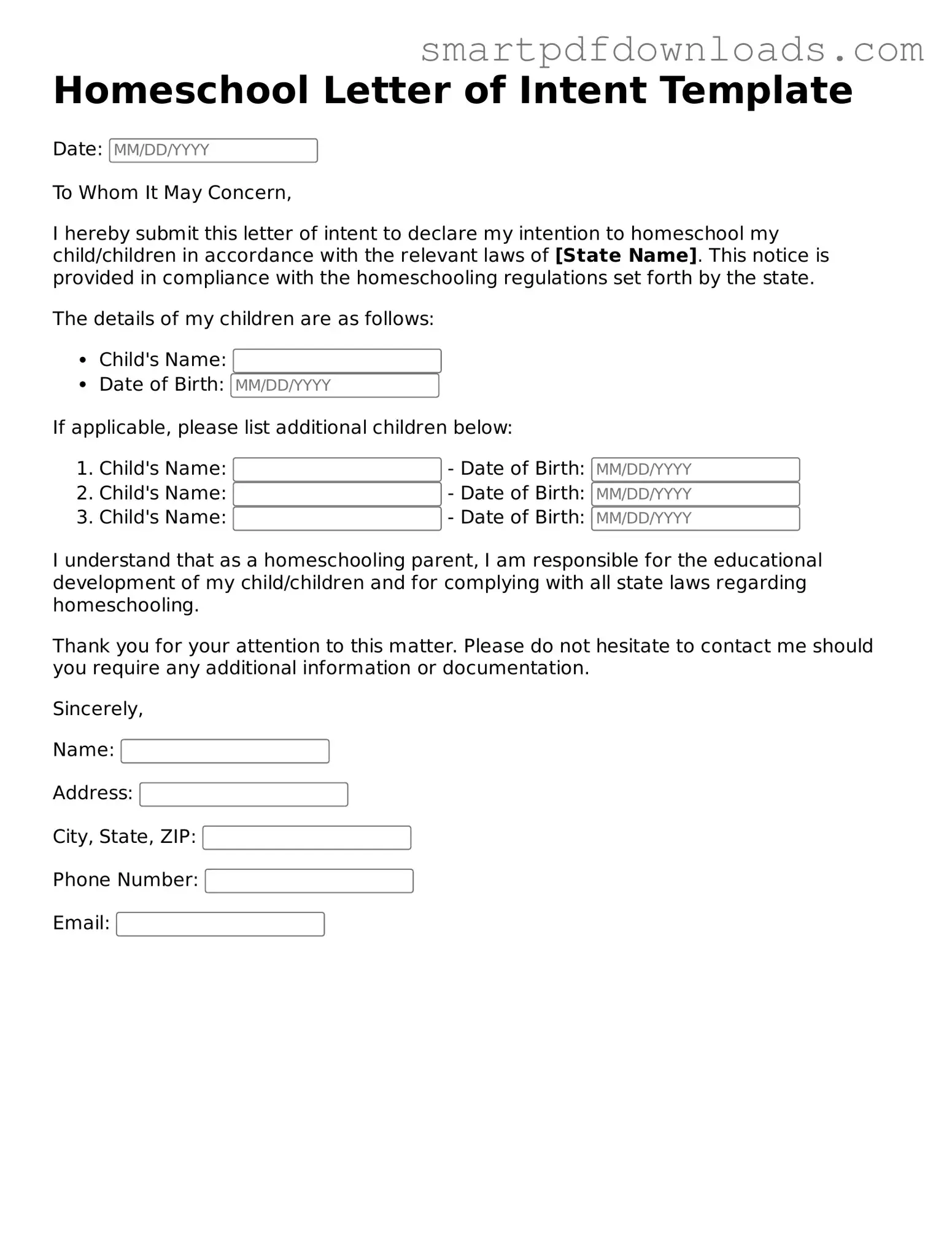 Free Homeschool Letter of Intent Form