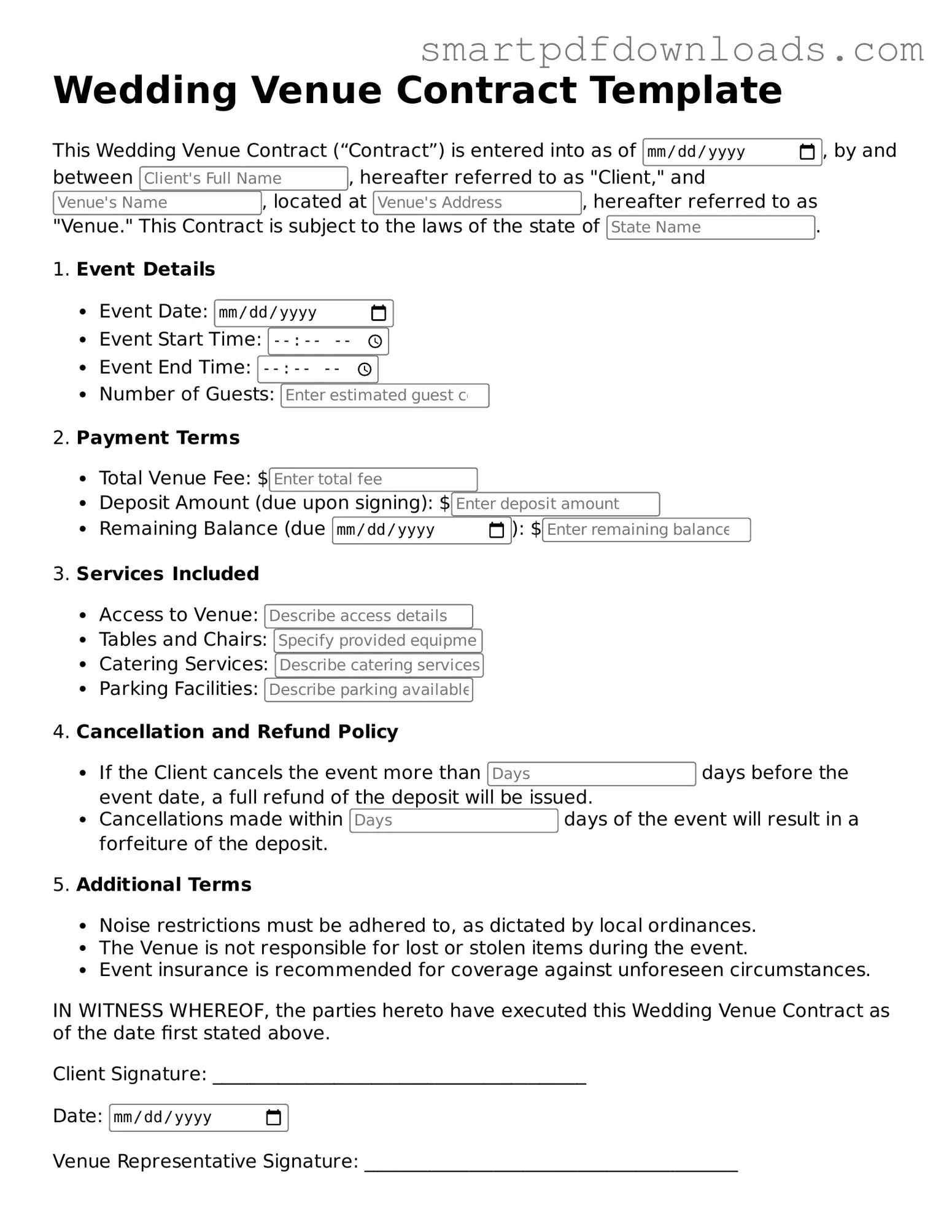 Free Wedding Venue Contract Form