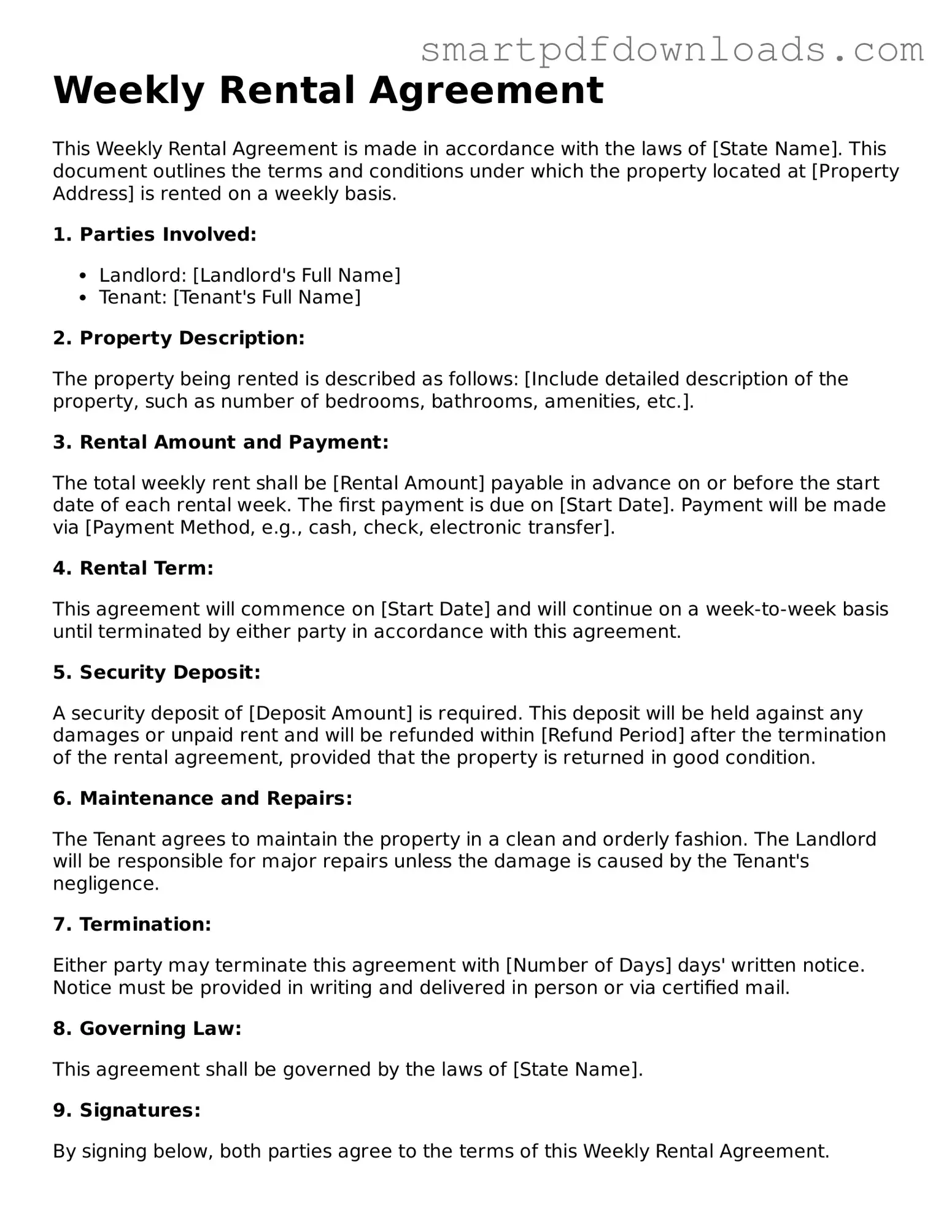 Free Weekly Rental Agreement Form