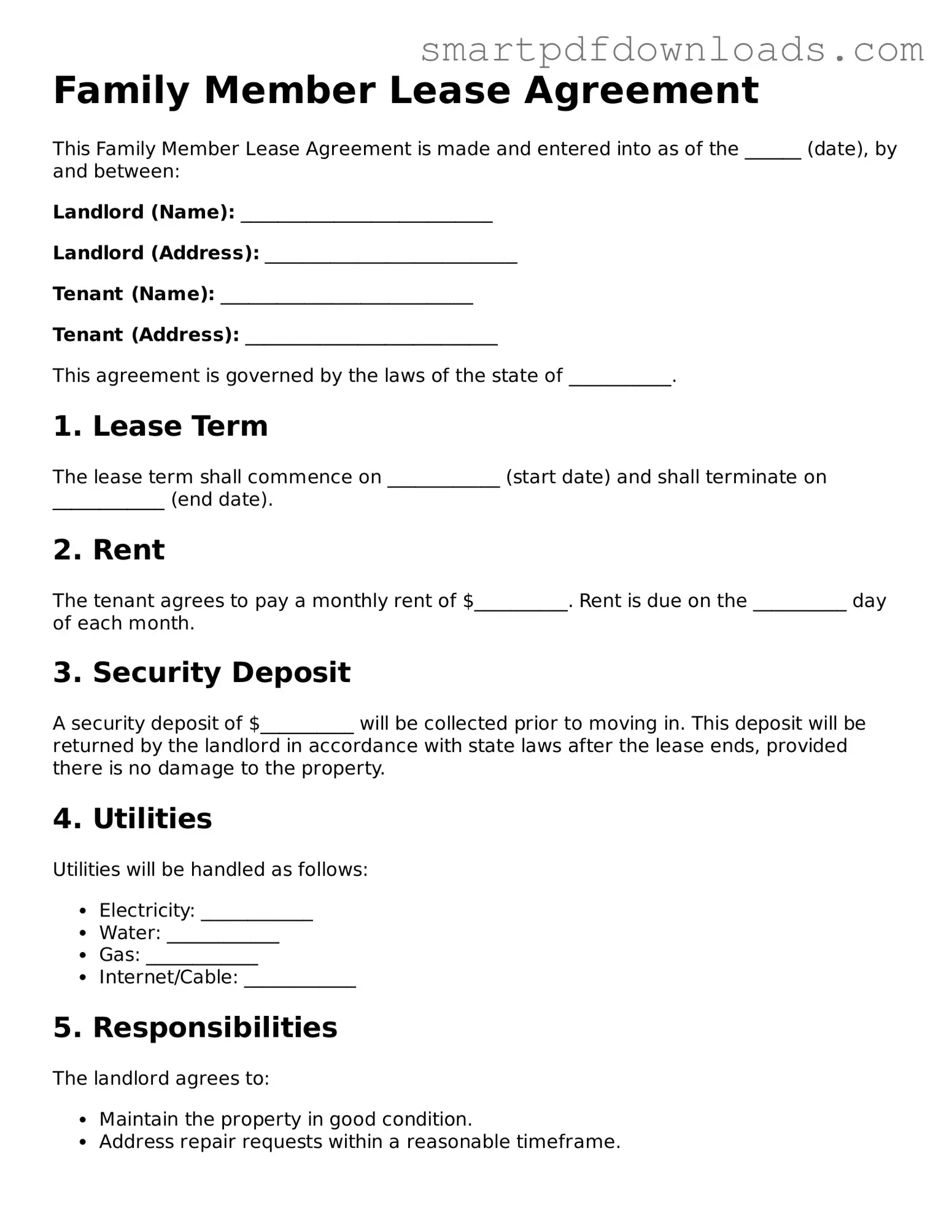 Free Family Member Lease Agreement Form