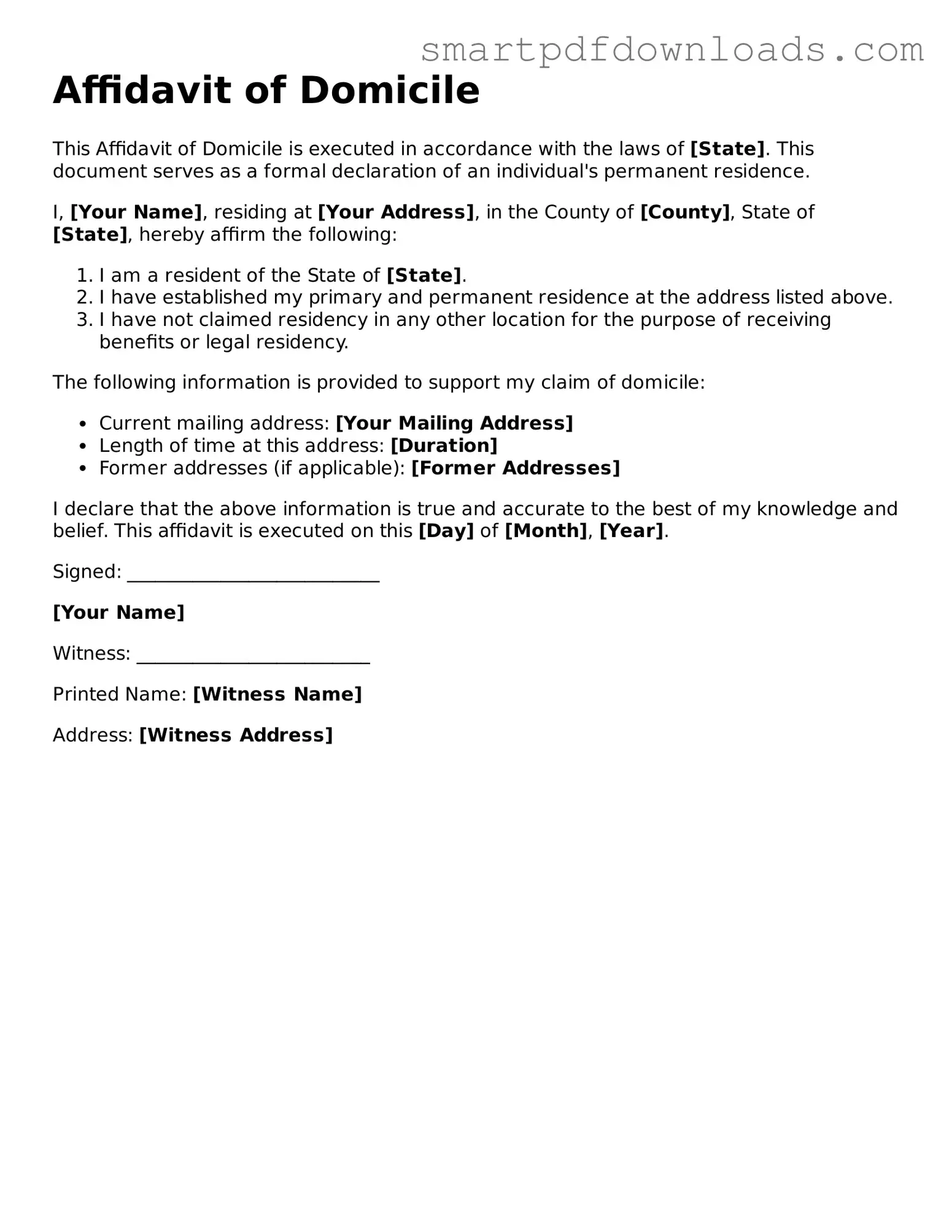 Free Affidavit of Domicile Form
